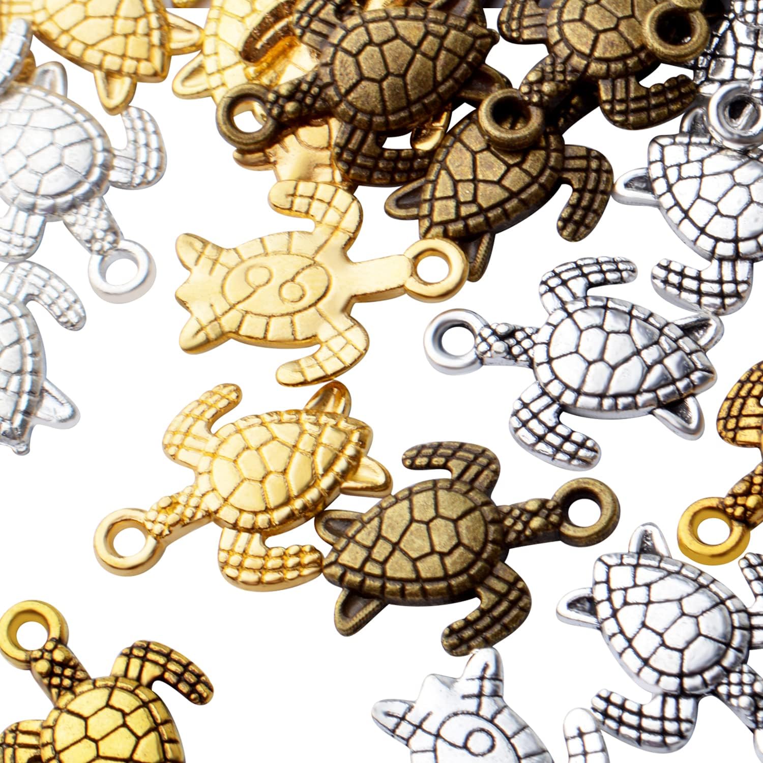 Aylifu 60 dijes de tortuga marina de aleación para bricolaje, collares, pulseras, joyas, manualidades, accesorios, 5 colores, Zinc, No es una piedra
