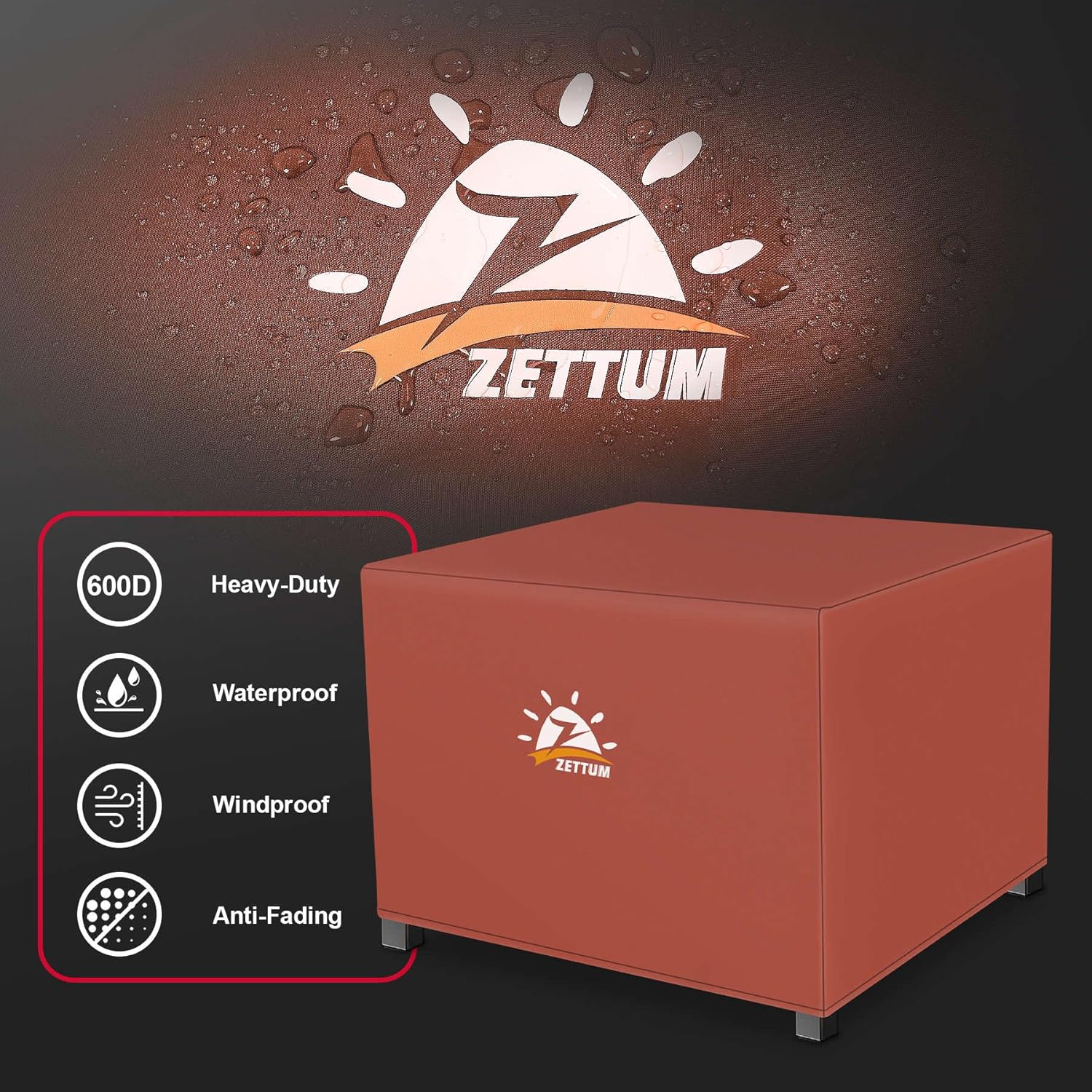Zettum Cubierta cuadrada para hoguera de 32 pulgadas  Cubierta para hoguera al aire libre resistente e impermeable, fundas 600D para mesa de fogata