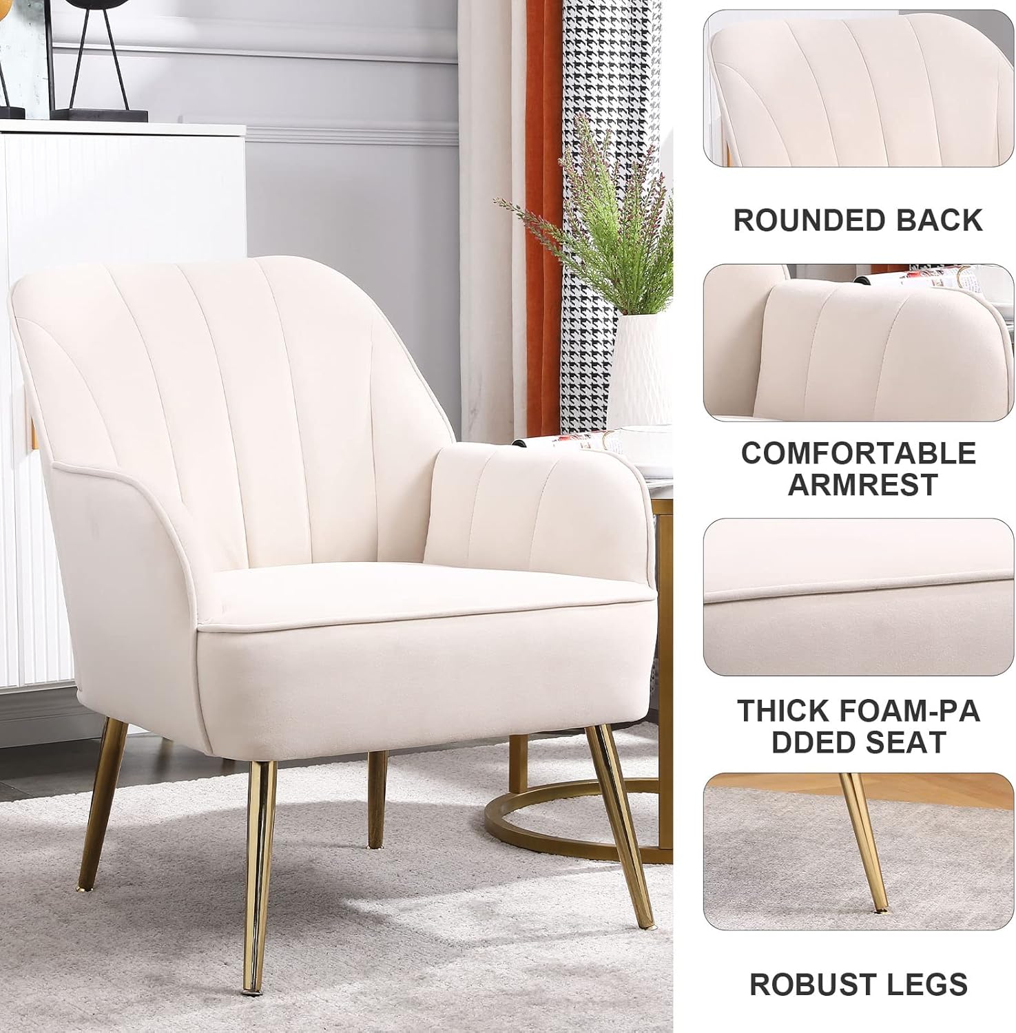 HANLIVES Silla decorativa de terciopelo, moderno sillón de sherpa tapizado de mediados de siglo, cómodo sillón para sala de estar, dormitorio, sala
