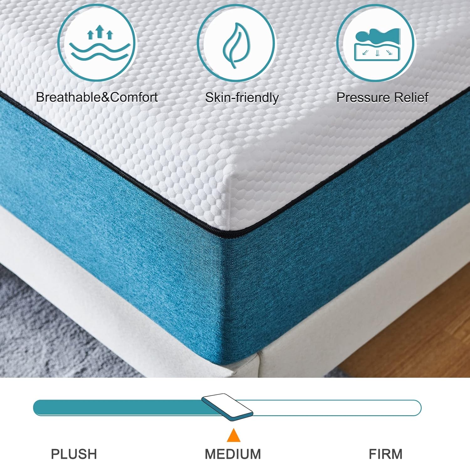 IYEE NATURE Colchón de memoria de gel de 10 pulgadas en una caja, cama de espuma, colchón de espuma de firmeza media, colchón de tamaño matrimonial