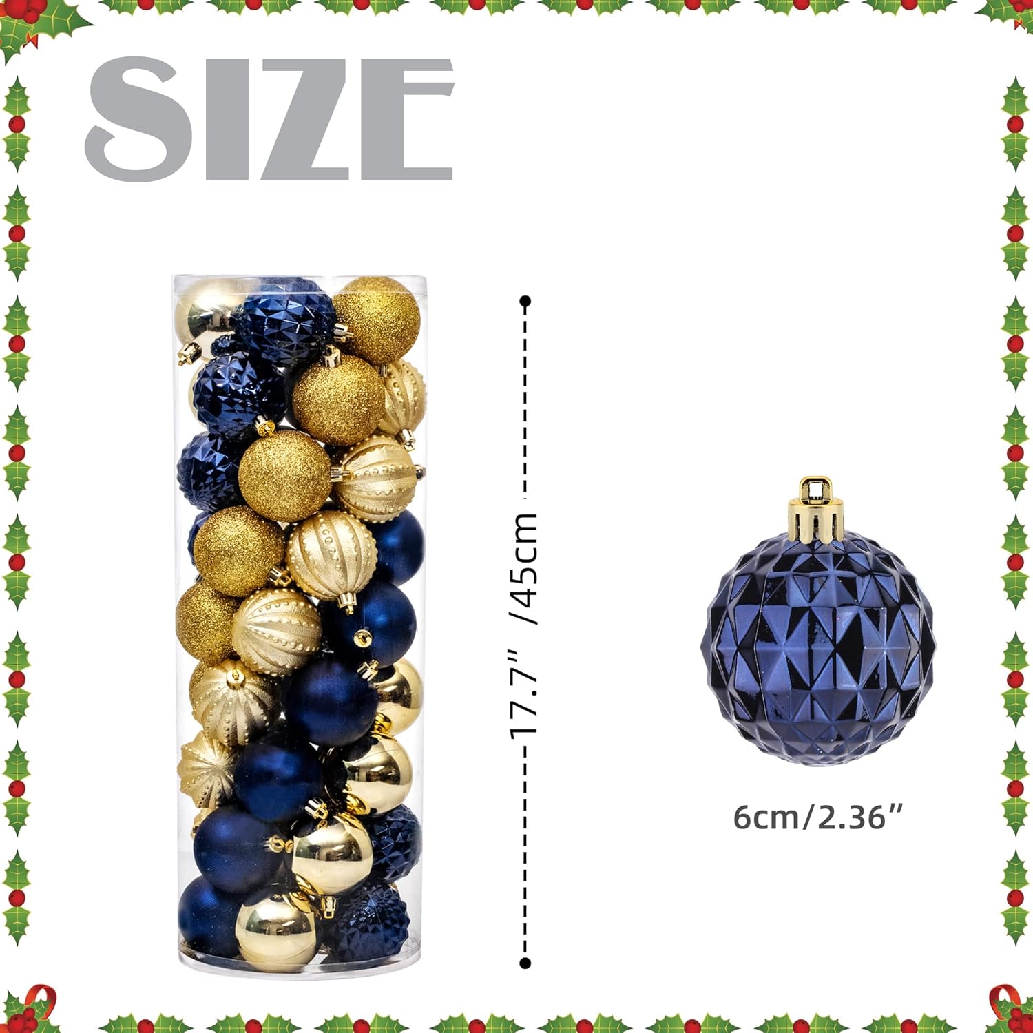 45 adornos de bola de Navidad de 2.36 pulgadas (2.362 in), bolas de plástico inastillables para árboles de Navidad, festivales, fiestas en casa y