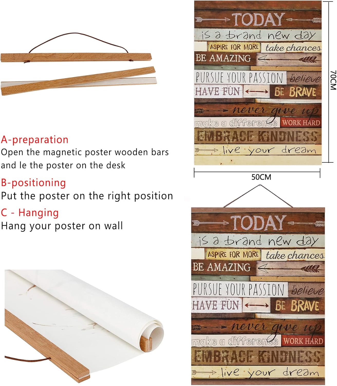 HoozGee Marco magnético para colgar pósteres e inspirador arte de pared con imán de madera clara, lienzo, impresiones de arte de 19.7 x 27.6in, kit
