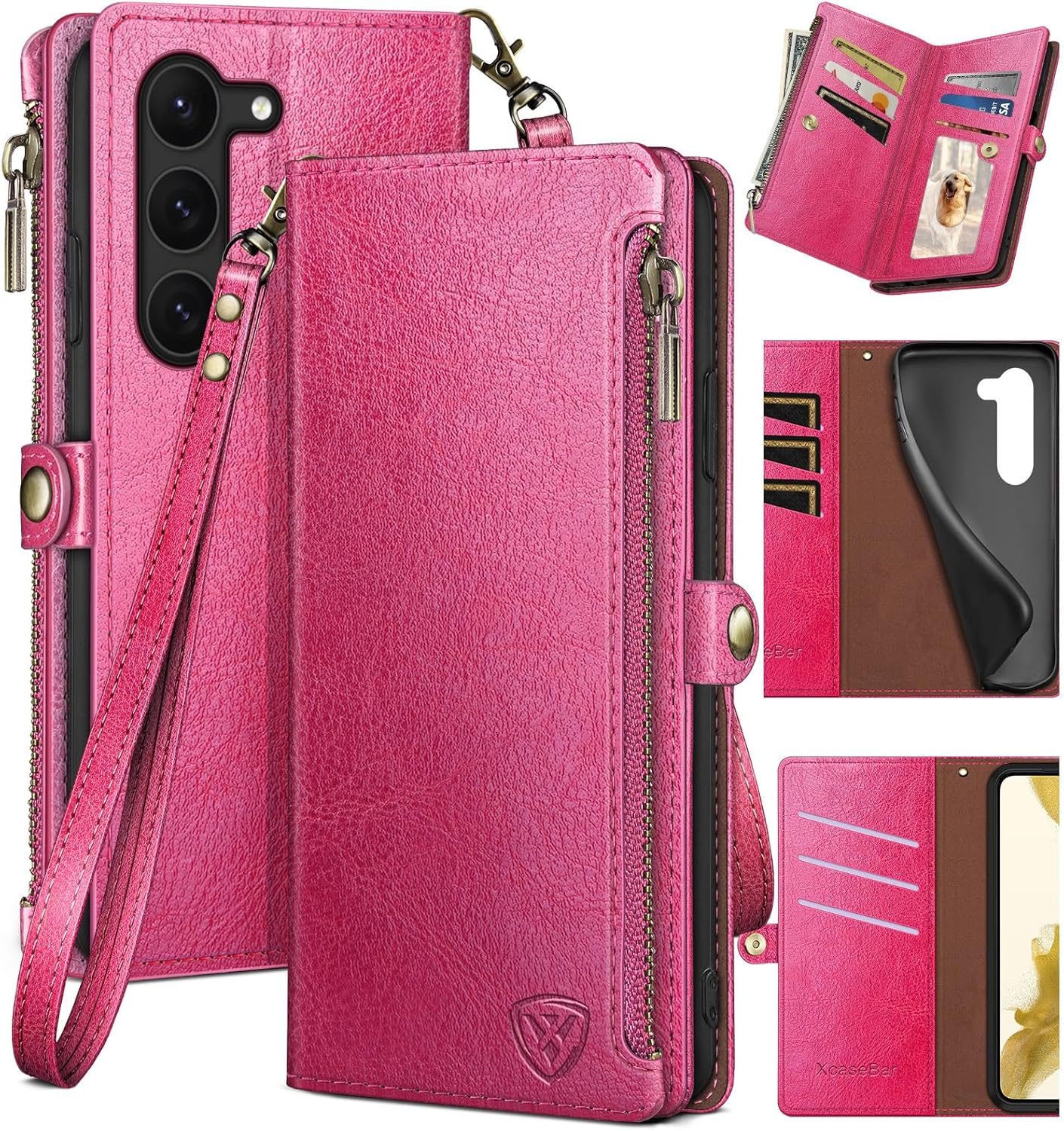 XcaseBar Funda tipo cartera para Samsung Galaxy S23 Plus con cremallera Bloqueo RFID Soporte para tarjeta de crédito, libro de folio con tapa Funda