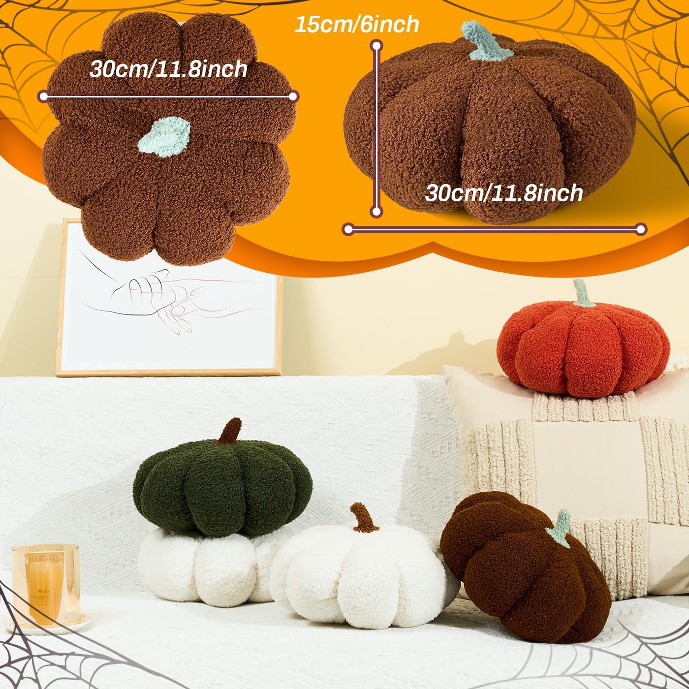 2 almohadas de calabaza de 11.8 x 6 pulgadas, almohada de calabaza de Acción de Gracias, almohada de calabaza de Halloween, almohada decorativa con