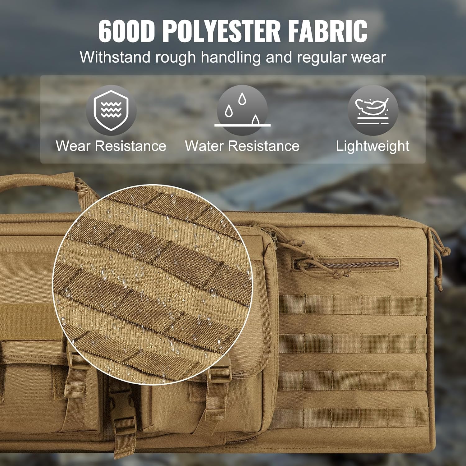 VEVOR Bolsa para rifles, bolsa táctica doble larga para pistola de 42 pulgadas, funda suave para rifle con cremallera con bloqueo, asa portátil y