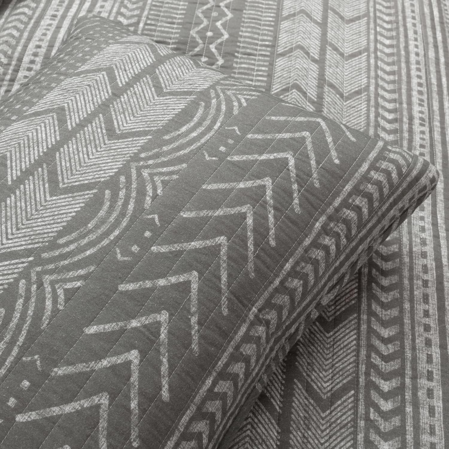 Lush Decor Hygge Geo – Juego de ropa de cama de 3 piezas con diseño a rayas, tamaño matrimonialqueen, color carbón
