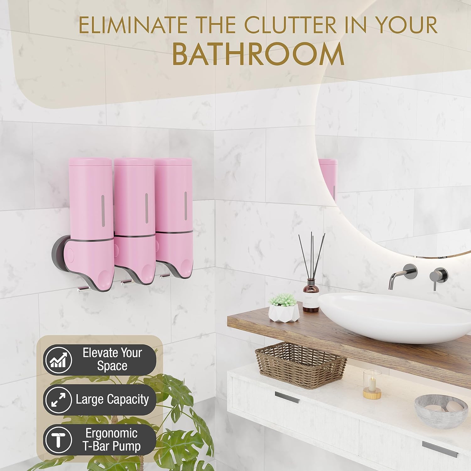 Dispensador de jabón de baño, organizador de ducha, botellas recargables 3 en 1, montaje en pared, sin taladros para el hogar, cocina, hotel, color