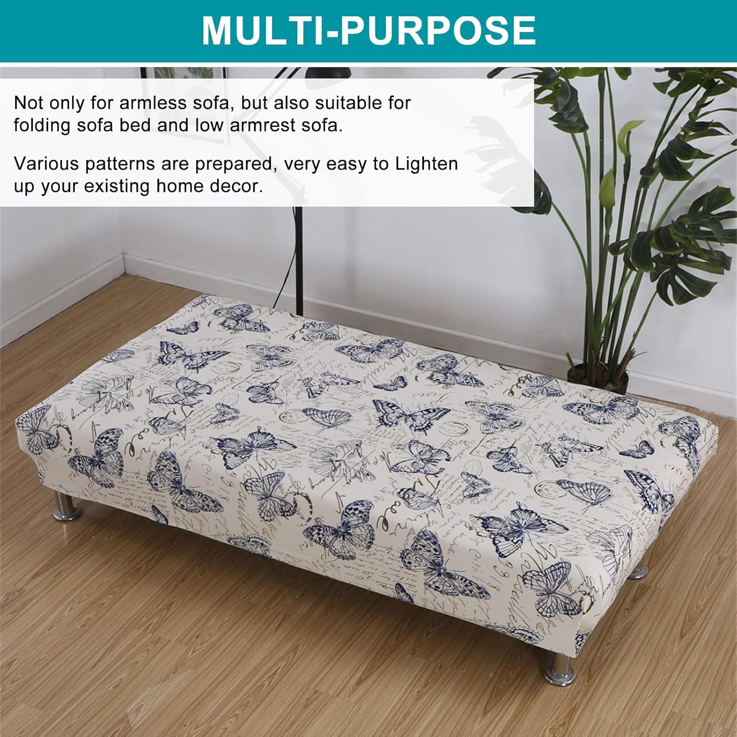 Fundas de futón sin brazos, funda elástica para sofá cama, funda de sofá sin brazos, protector de muebles con parte inferior elástica para sofá