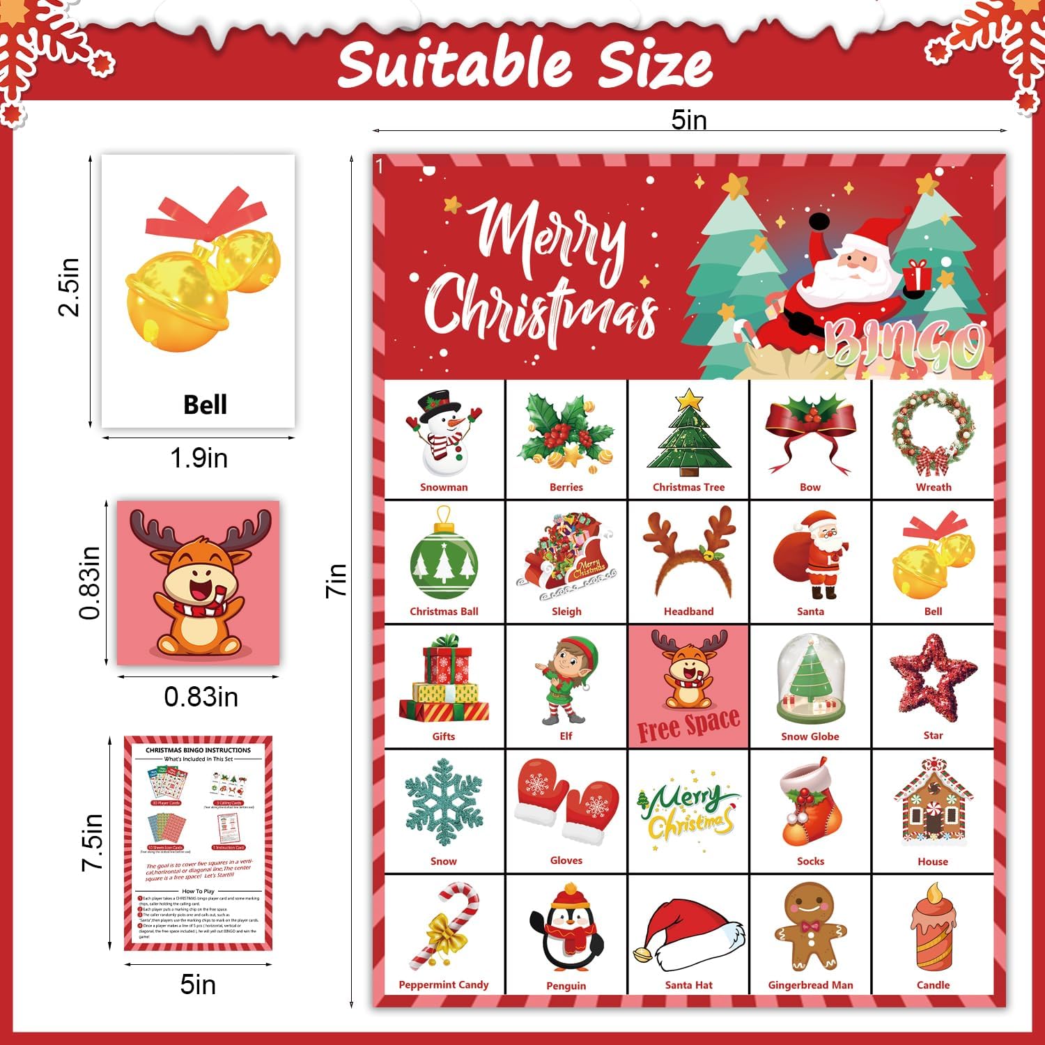 46 tarjetas de juego de bingo de Navidad para 30 jugadores, juegos de fiesta de Navidad para niños, actividades en el aula