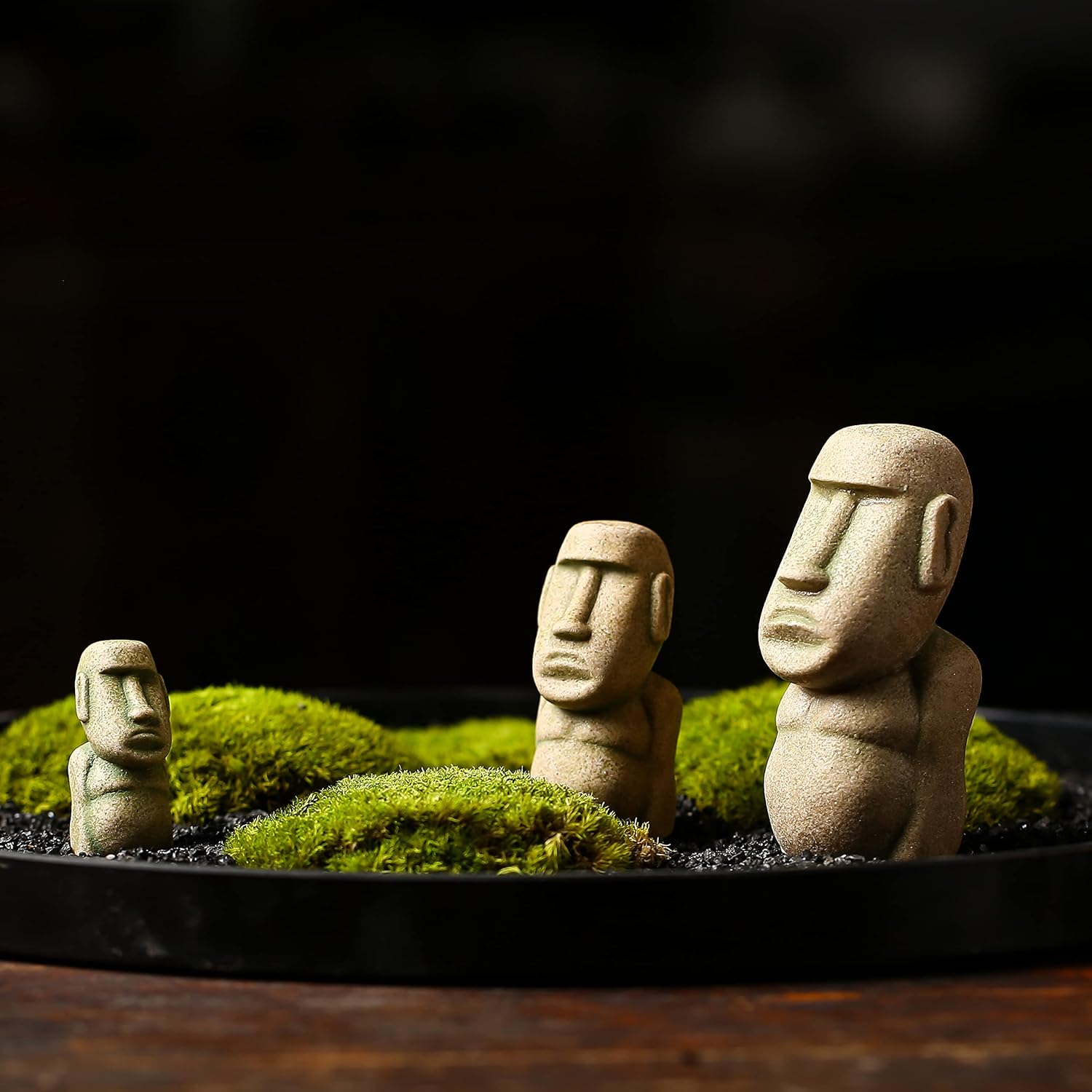 3 figuras de piedra de cabeza de isla de Pascua, estatuas de Moai, pecera pequeña, decoración de acuario, jardín de hadas, bonsái, micro decoración