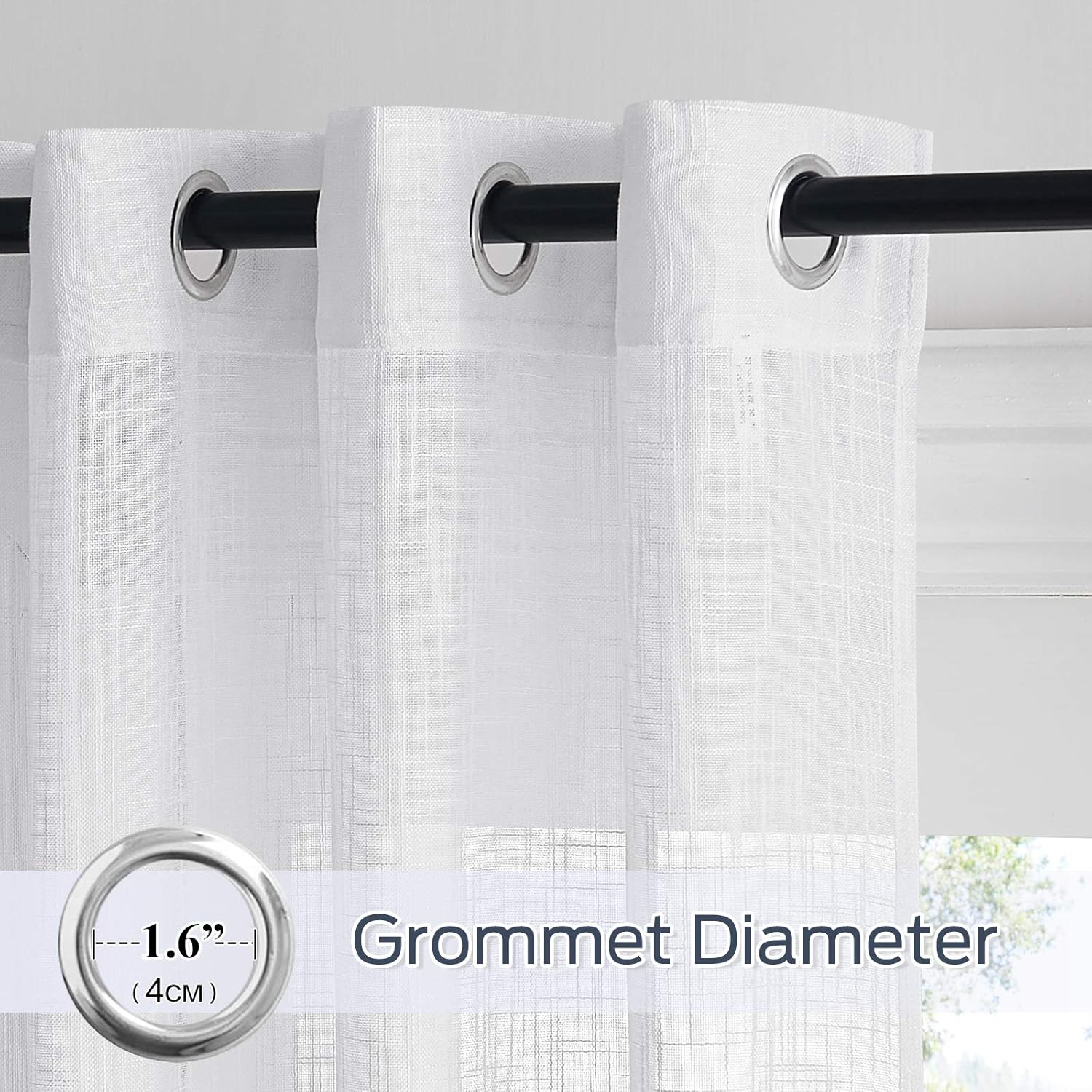 PONY DANCE – Cortinas transparente con apariencia de lino, con ojales