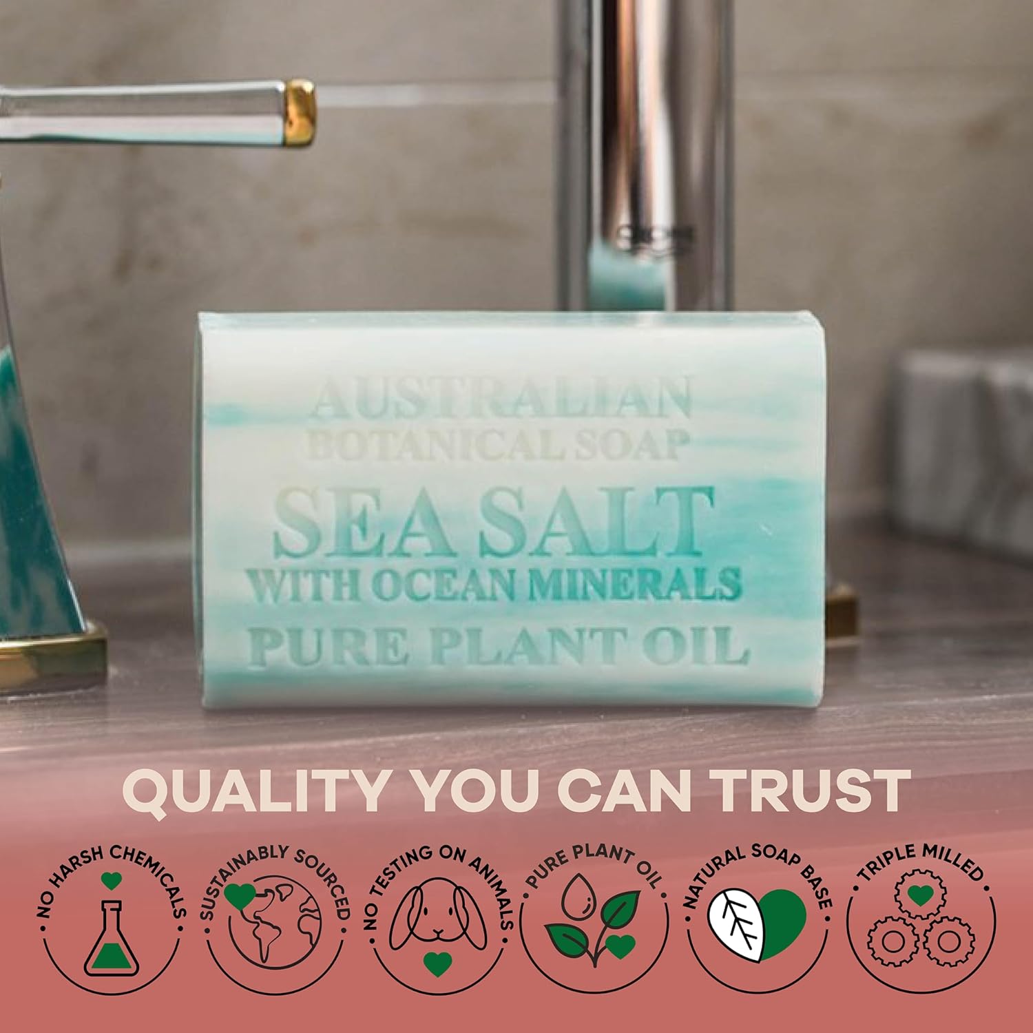 Australian Botanical Soap, Sal marina con minerales oceánicos y jabones de naranja de Valencia  Todo tipo de piel  Enriquece manteca de karité  6.8