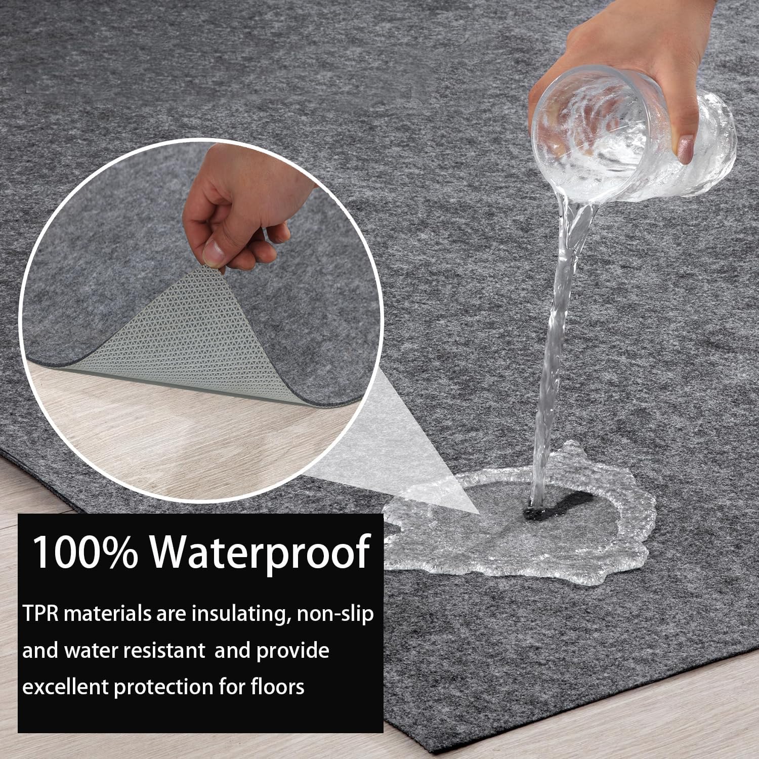 Almohadilla de alfombra 100% impermeable, tapete de área extra grande de 6 x 9 pies, antideslizante, para todos los pisos y acabados, almohadilla de