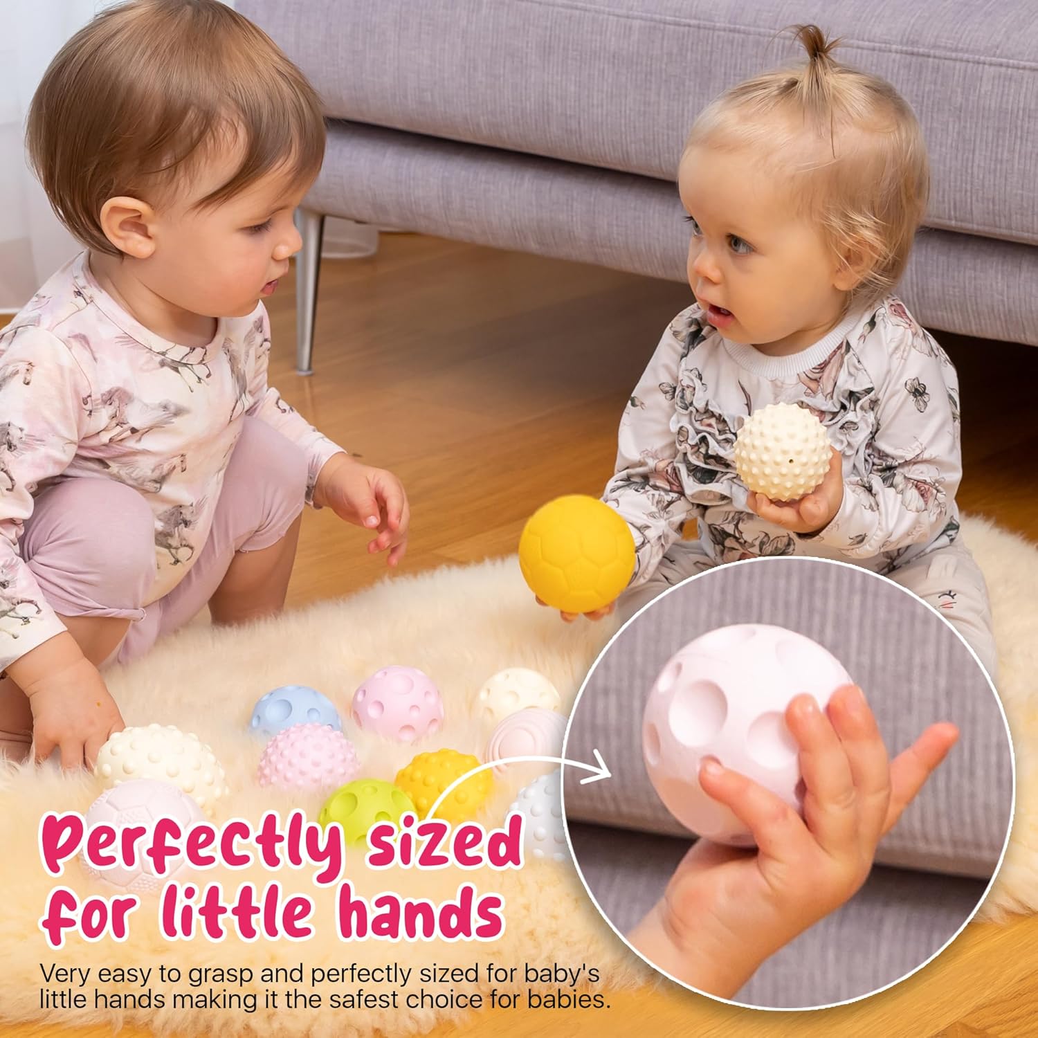 GERARDO’S Toys My First Sensory – Juego de 4 bolas sensoriales con bolsa de lino, formas de superficie suave, texturizada, sensaciones táctiles,