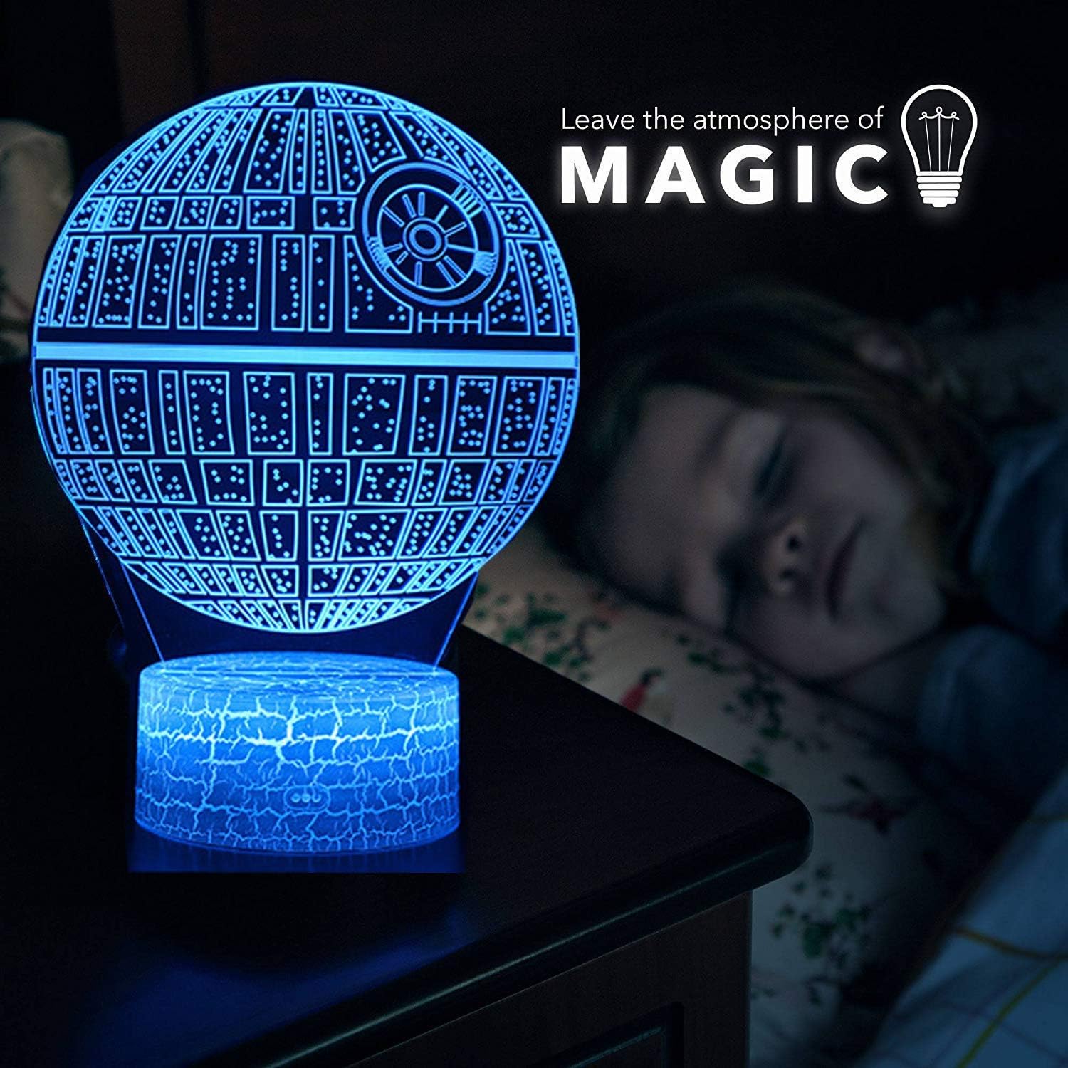 ZYTC Lámpara de noche con ilusión 3D, cuatro patrones, 16 colores cambiantes, lámpara de escritorio, lámpara de noche estrella, lámpara de luz para
