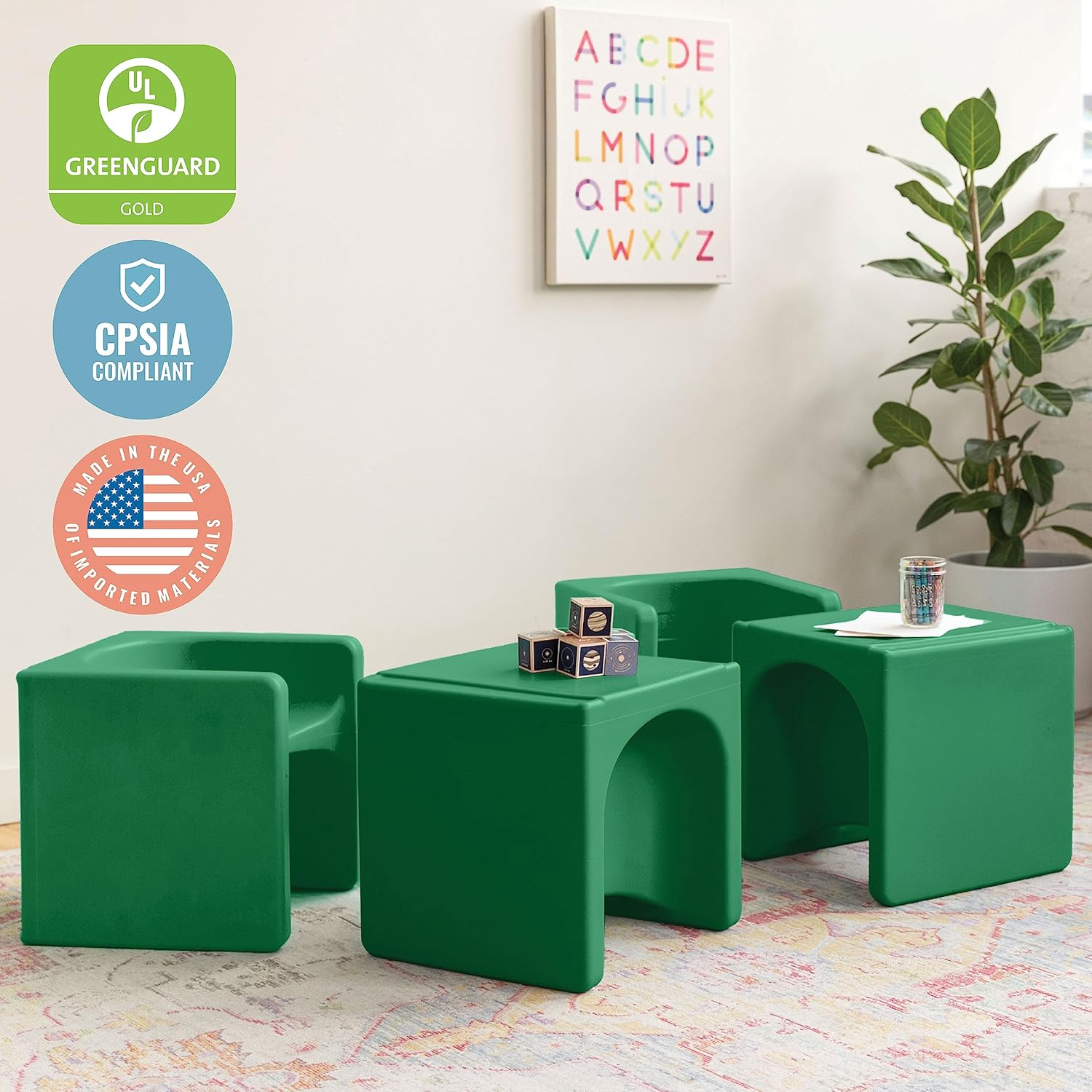 ECR4Kids Tri-Me 3 en 1 silla cubo, muebles para niños, color verde