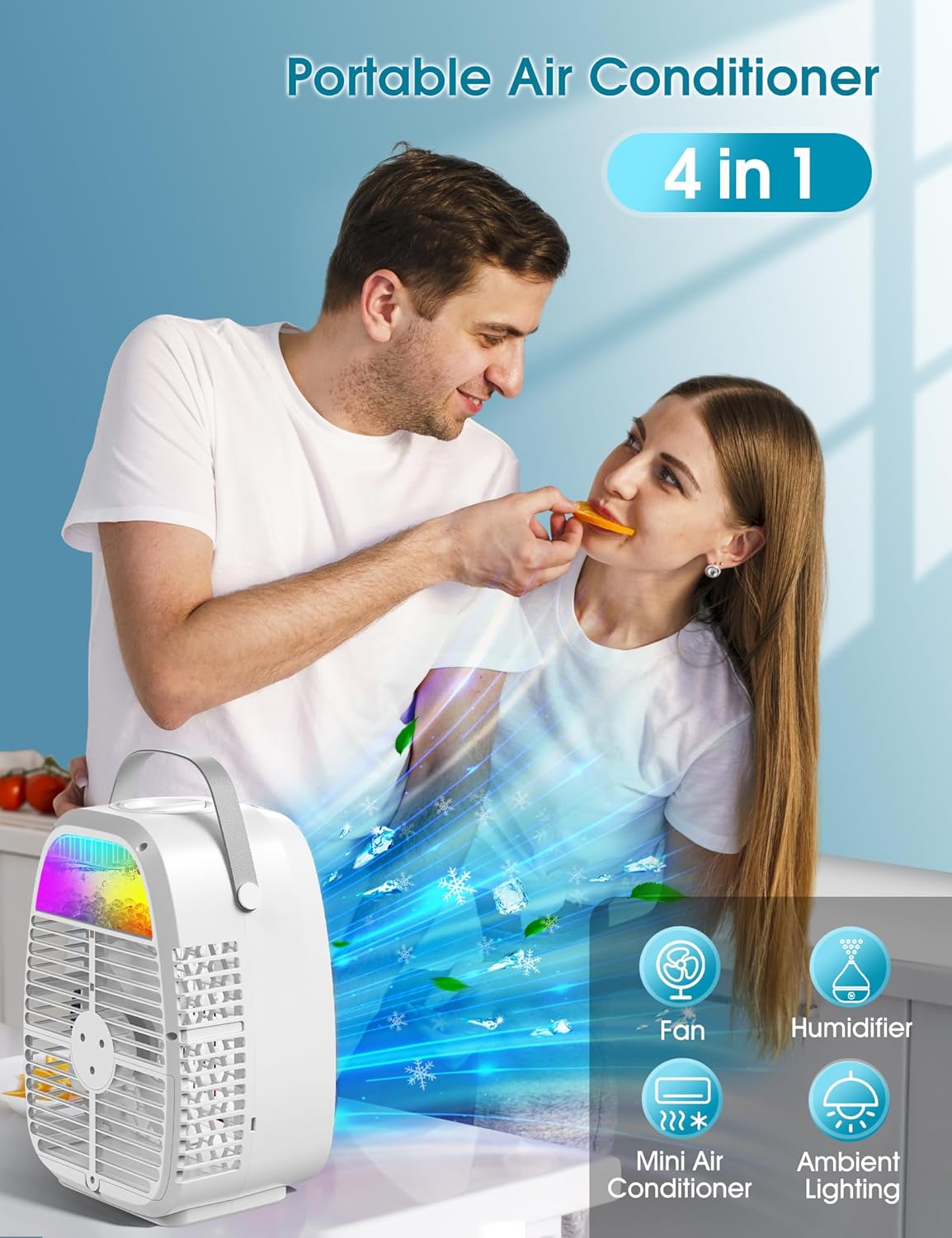 TYTAB – Ventilador de aire acondicionado portátil AI, mini aire acondicionado evaporativo, enfriador de aire de CA portátil con humidificador 4 en