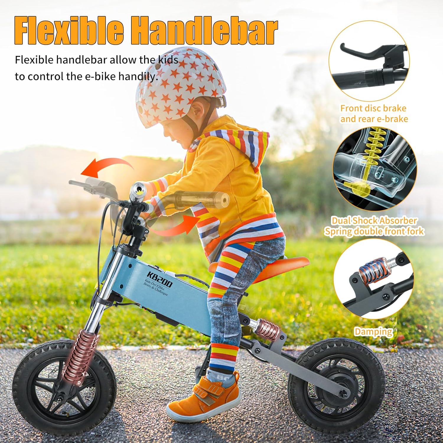RIGO Bicicleta eléctrica para niños de 3 a 10 años, bicicleta de equilibrio eléctrica con neumático inflable de 12 pulgadas, absorción de golpes,