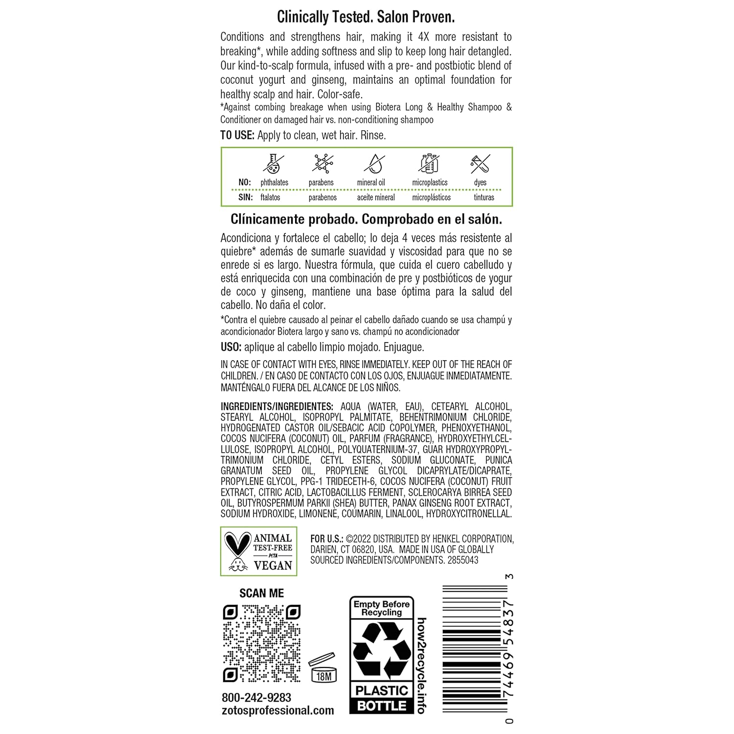 BIOTERA Champú y acondicionador fortalecedor largo y saludable  Cabello largo o en crecimiento  Apto para microbiomas, vegano