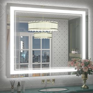 OKPAL Espejo de baño LED de 40 x 36 pulgadas para pared, espejo de baño iluminado con luz frontal regulable, antivaho, a prueba de roturas, OKPAL Espejo de baño LED de 40 x 36 pulgadas para pared, espejo de baño iluminado con luz frontal regulable, antivaho, a prueba de roturas,