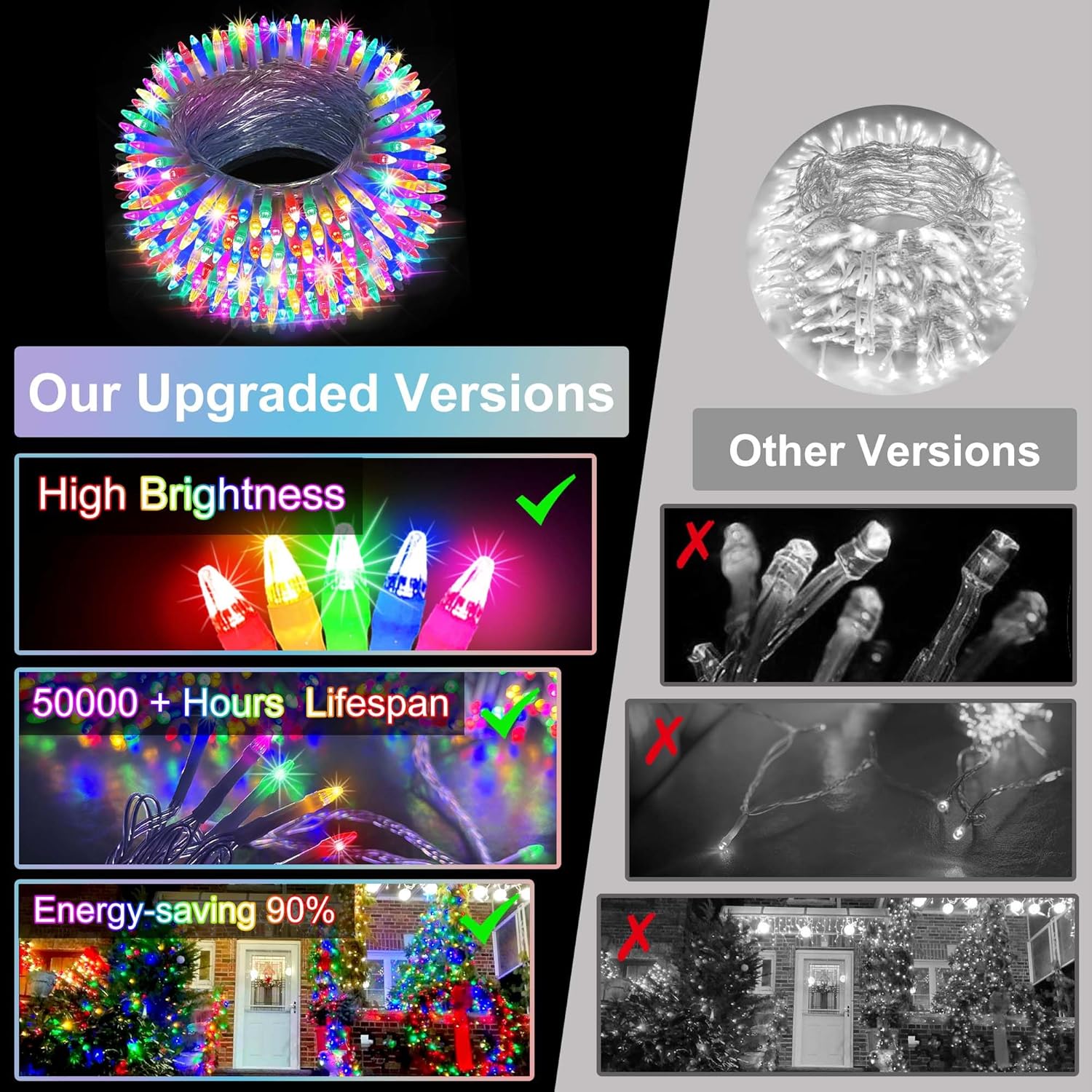 1300 luces LED de Navidad de 492 pies para exteriores, 8 modos de iluminación, cadena de luces de hadas, luces impermeables para árbol de Navidad