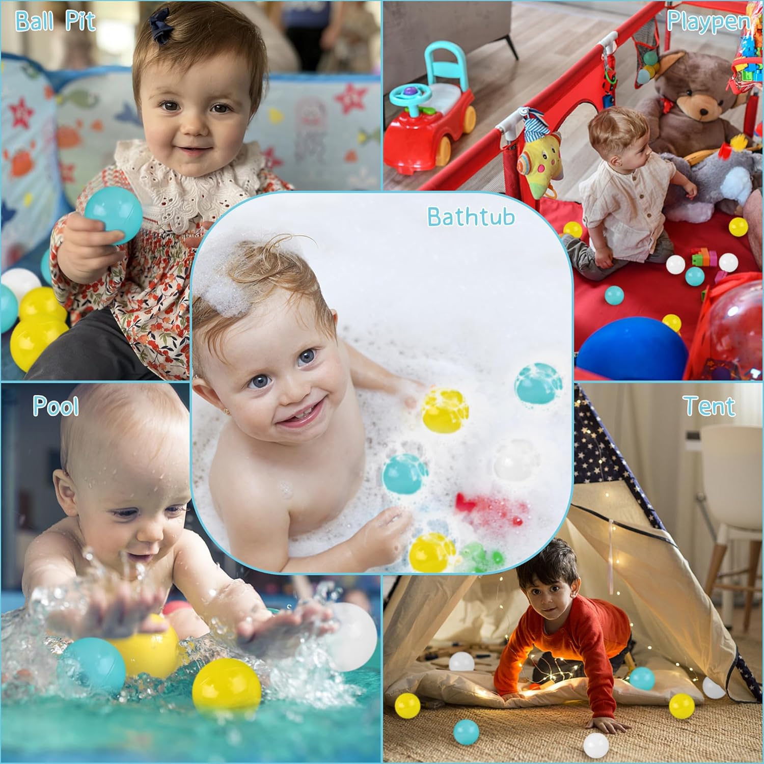Pelotas de bolas 100, bolas de plástico a prueba de aplastamiento para bebés de 1 a 3 años con bolsa de malla, 3 colores (2.17 pulgadas), verde