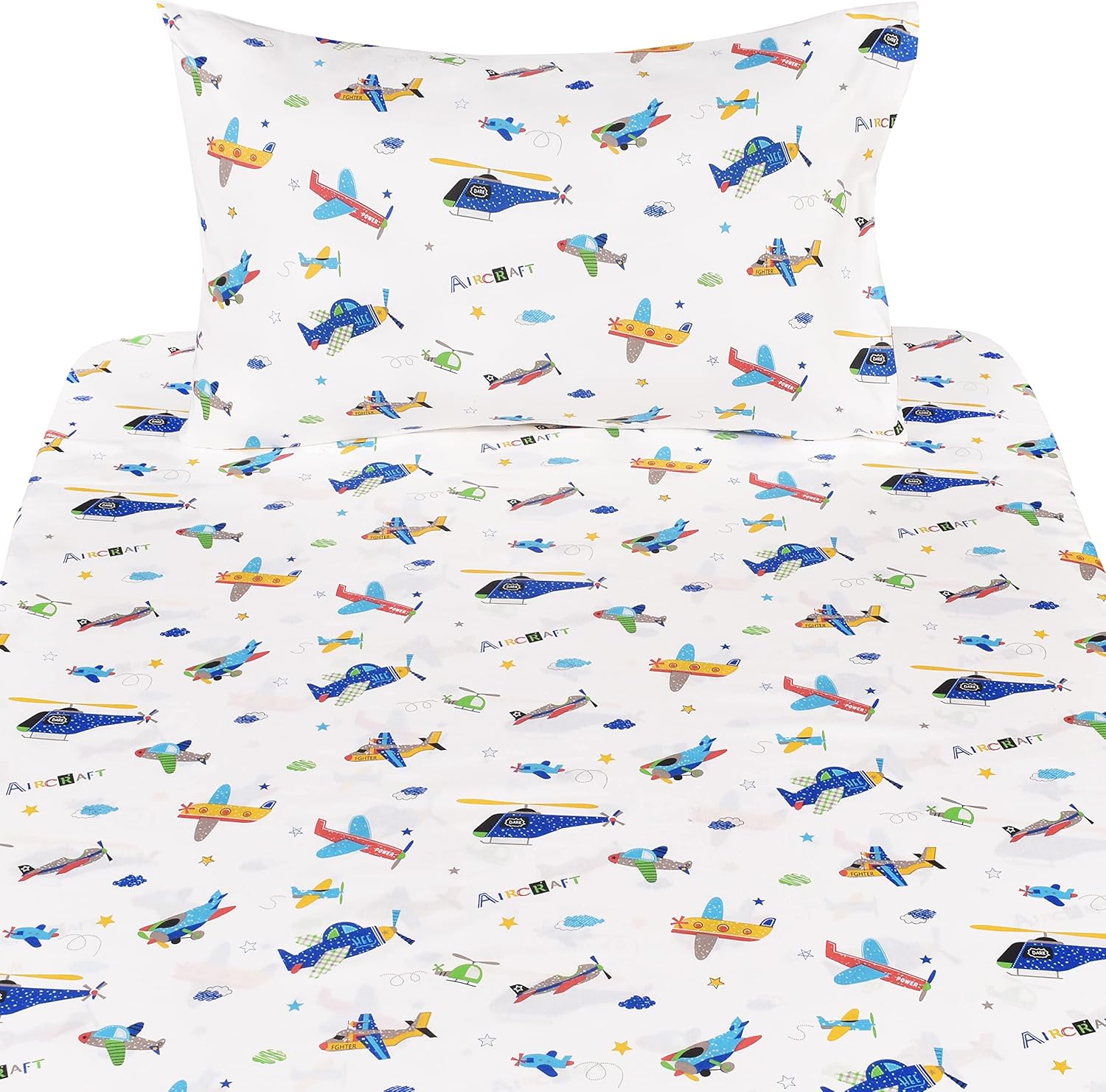 Juego de cama de dibujos animados, 100% algodón (3 piezas) cama de una plaza, sábana + funda de colchón + funda de almohada para niños y niñas.,