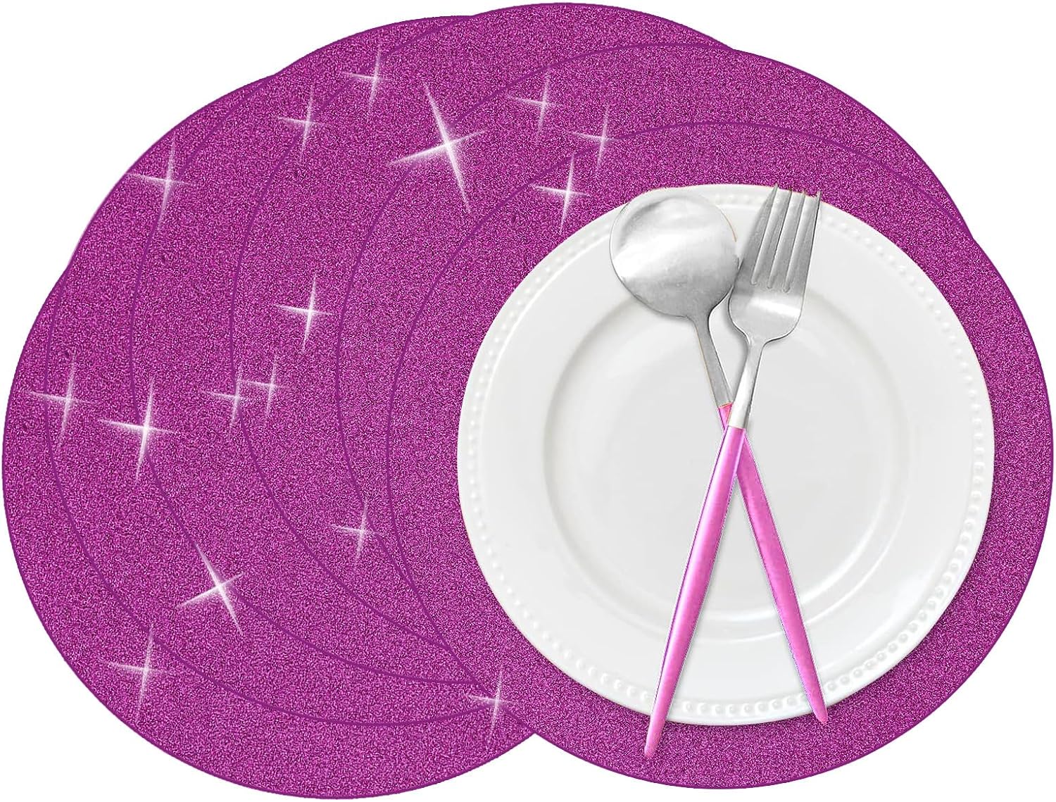 50 manteles individuales de papel con purpurina morada de 14 pulgadas, redondos, desechables, manteles individuales decorativos para bodas,