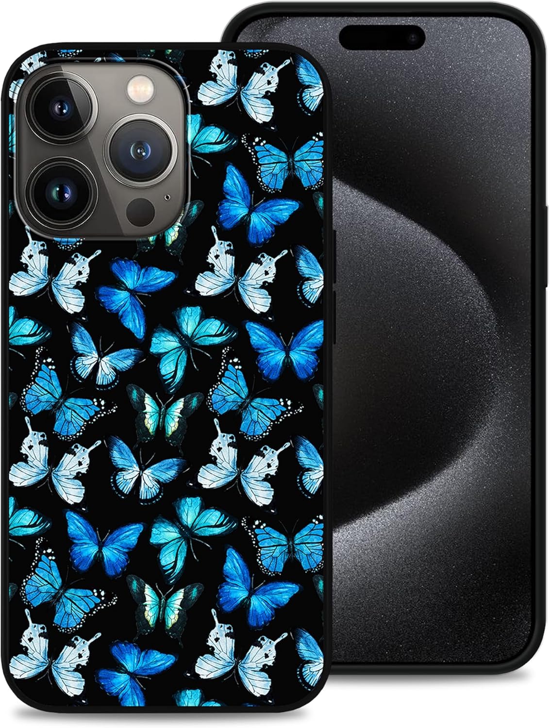 MSEAANBK Funda diseñada para iPhone 15 Pro Max con diseño de mariposas azules de acuarela para iPhone 15 Pro Max de 6.7 pulgadas, TPU suave, cuerpo