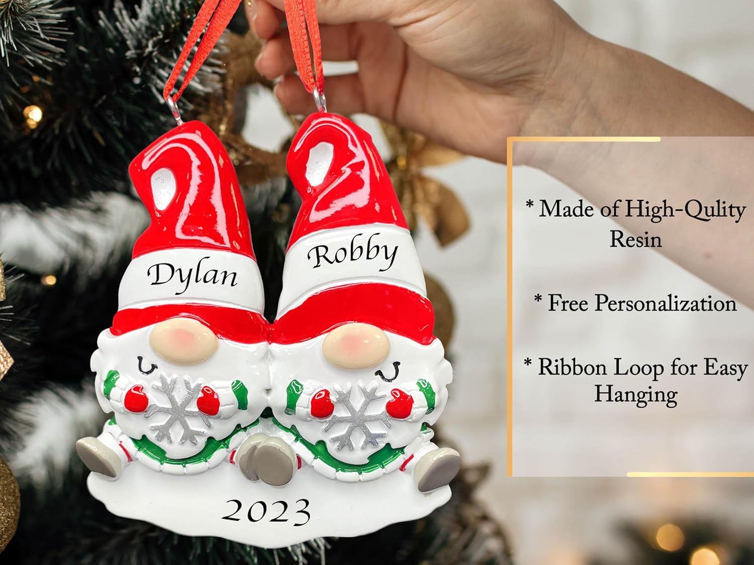 Adorno personalizado de Our First Christmas Together 2023  Decoración personalizada para árbol de Navidad de pareja de gnomos  Recuerdo de familia