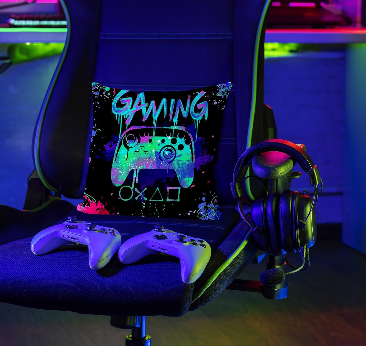 Almohadas para videojuegos, fundas de almohada de 18 x 18 pulgadas, decoración de sala de juegos, decoración de sala de juegos, funda de almohada