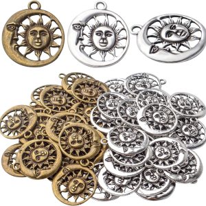 50 dijes de sol celestial, aleación tibetana, luna, sol, sonrisa, suministros de manualidades para manualidades, collares, pulseras, accesorios de 50 dijes de sol celestial, aleación tibetana, luna, sol, sonrisa, suministros de manualidades para manualidades, collares, pulseras, accesorios de