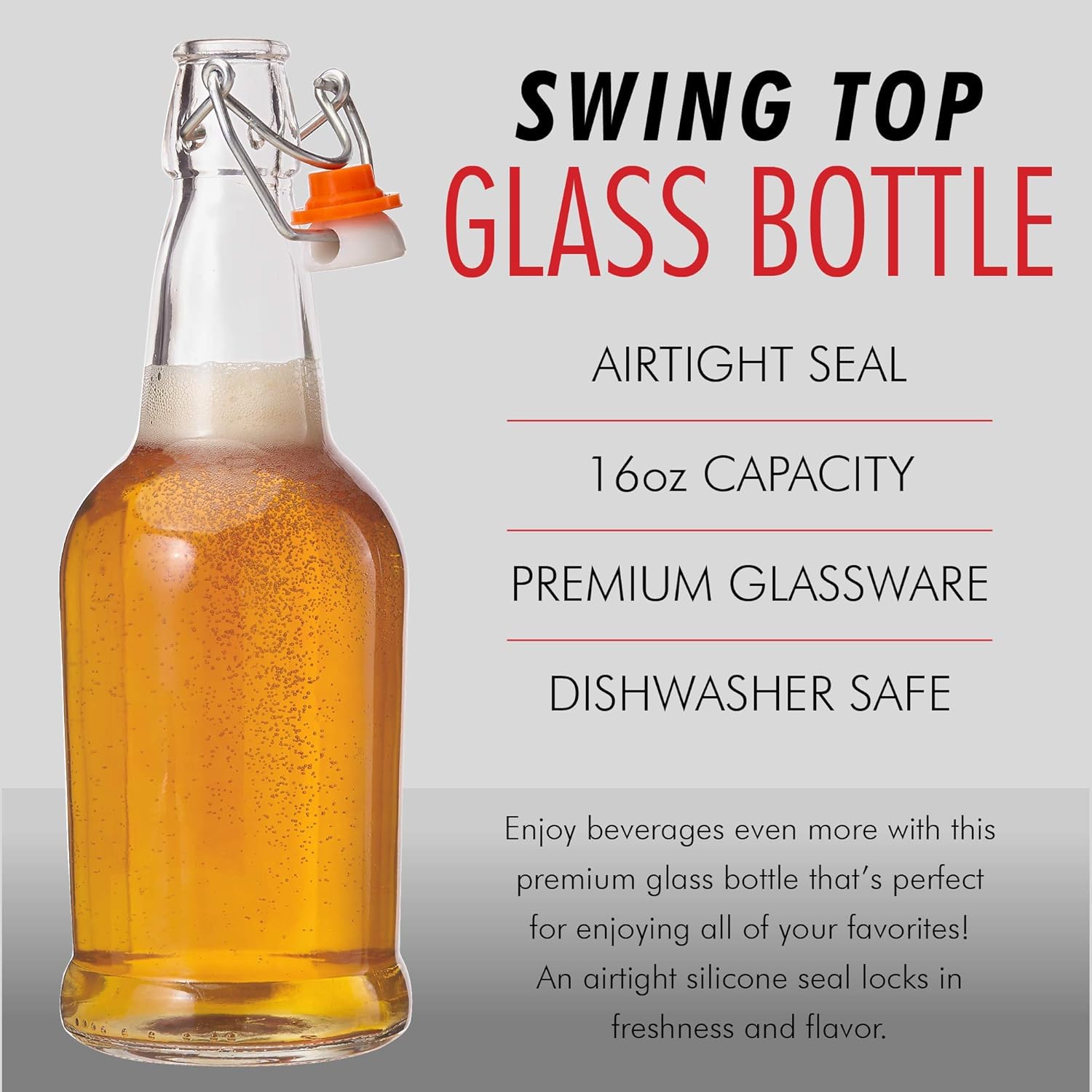 Botellas de cerveza de cristal con tapa abatible, 6 unidades. Set Home Brewing Grolsch. Tapa hermética de silicona para Kombucha, aderezos y más, 16