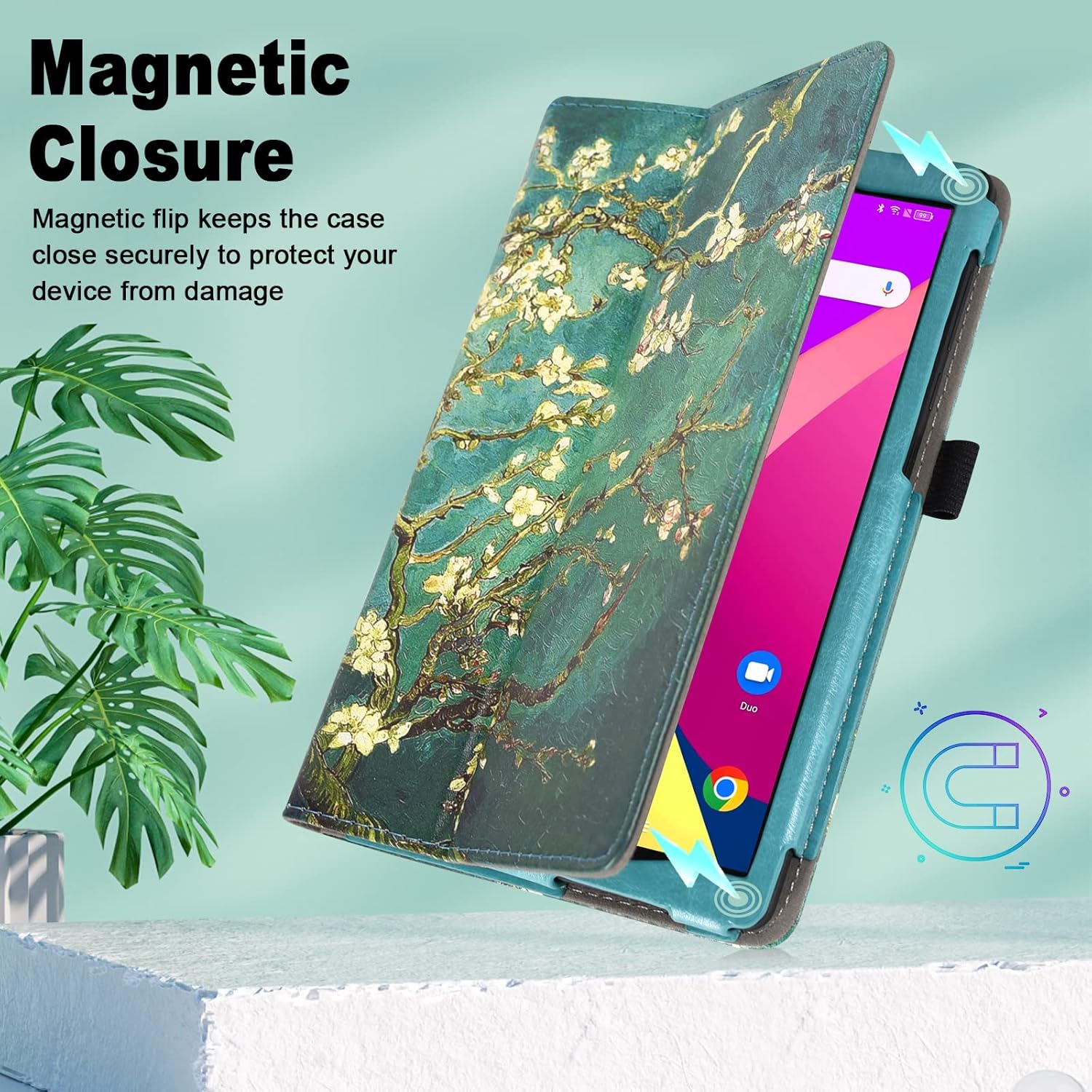 Caweet Funda para TCL Tab 8 LE (Modelo 9137W) lanzamiento 2023, (1 pieza), funda de piel con cierre magnético, flor de almendra