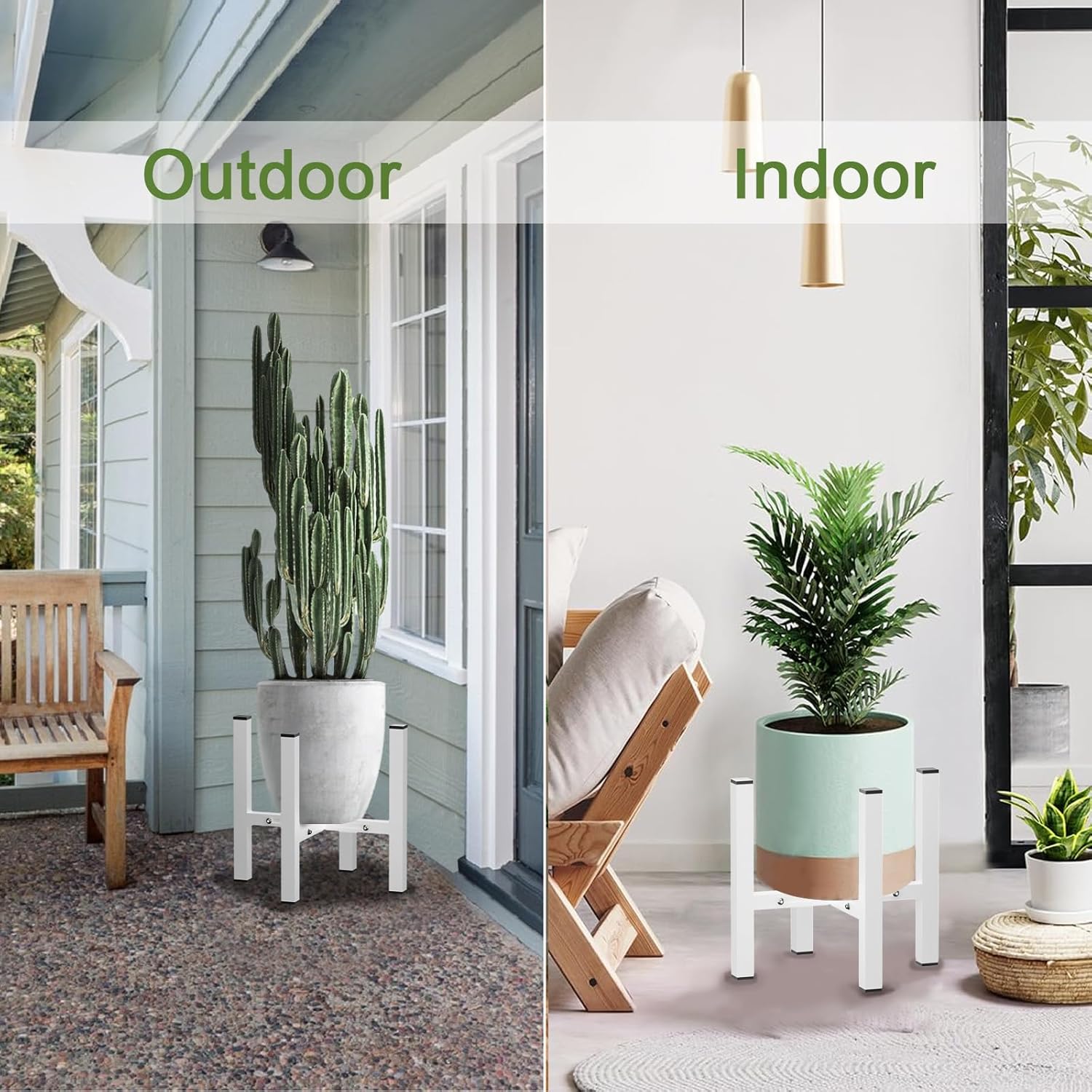 Soporte de metal ajustable para plantas, resistente para interiores y exteriores, para macetas de 8 a 13 pulgadas, color blanco (maceta no incluida)