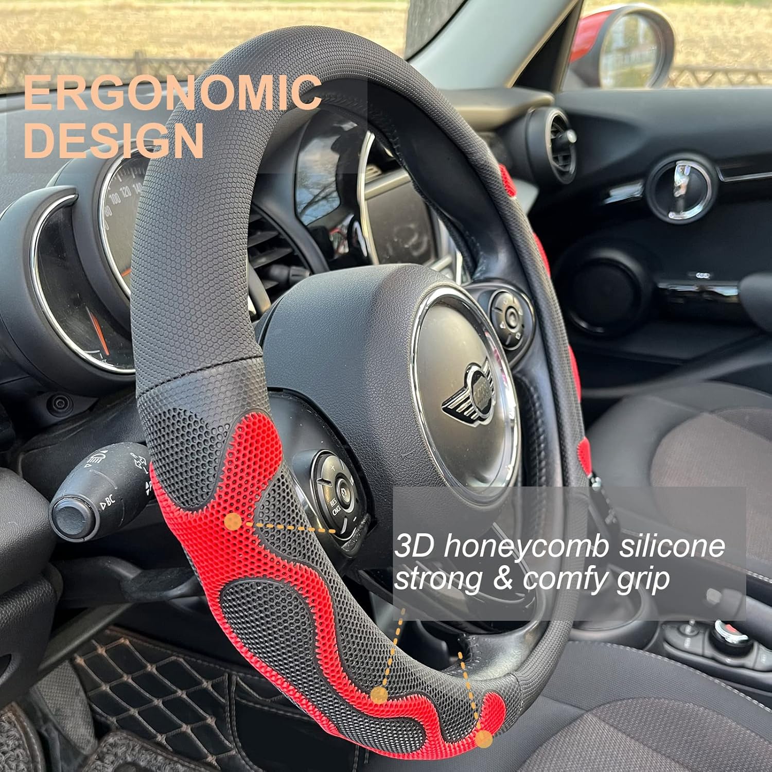 PINCTROT Comfy Grip – Funda para volante, diseño antideslizante, universal de 14.5-15 pulgadas (rojo silicona)