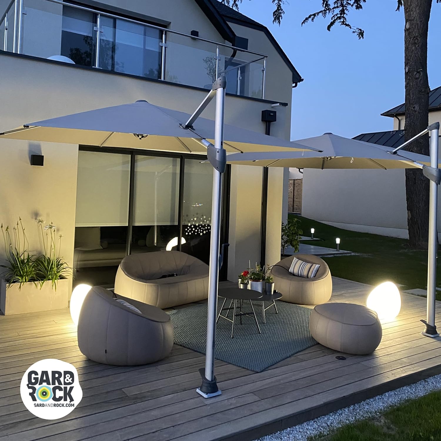 GARD & ROCK – SOPORTE PARA PARASOL DESPLAZADO, Extraíble y en Aluminio – Apto para cualquier tipo de suelo – Base de anclaje no incluida! – MONTAJE