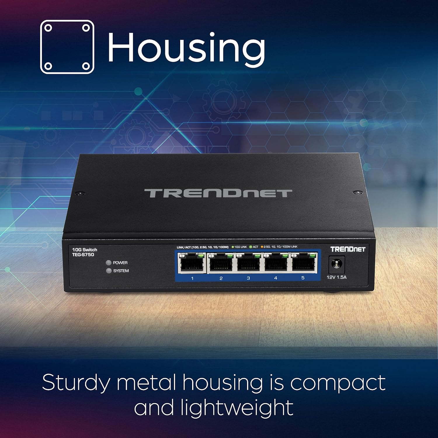 TRENDnet Interruptor 10G de 5 puertos, 5 puertos RJ-45 de 10 G, capacidad de conmutación de 100 Gbps, admite conexiones 2.5G y 5G-BASE-T, protección