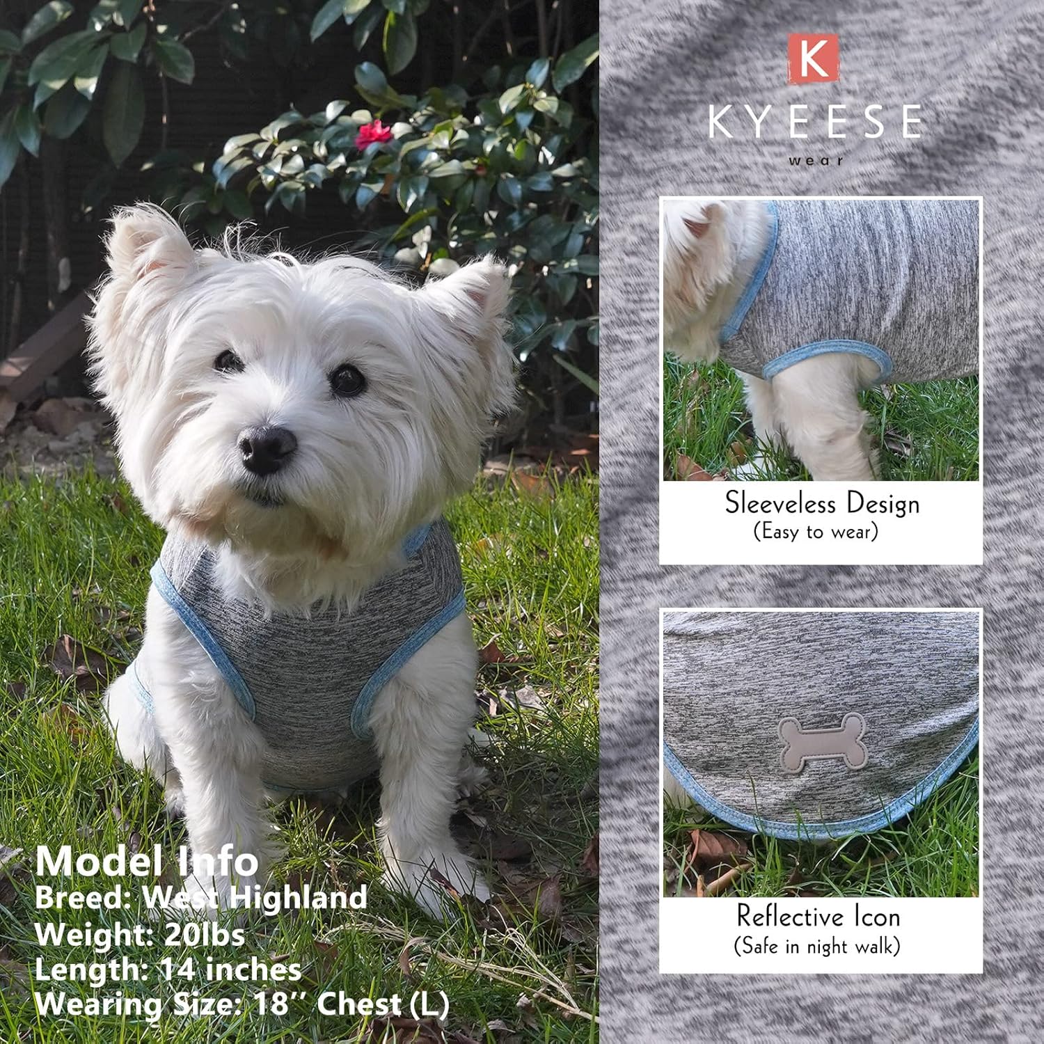 KYEESE Paquete de 2 camisas para perro, de secado rápido, suaves, elásticas, con etiqueta reflectante, camiseta sin mangas, chaleco de protección