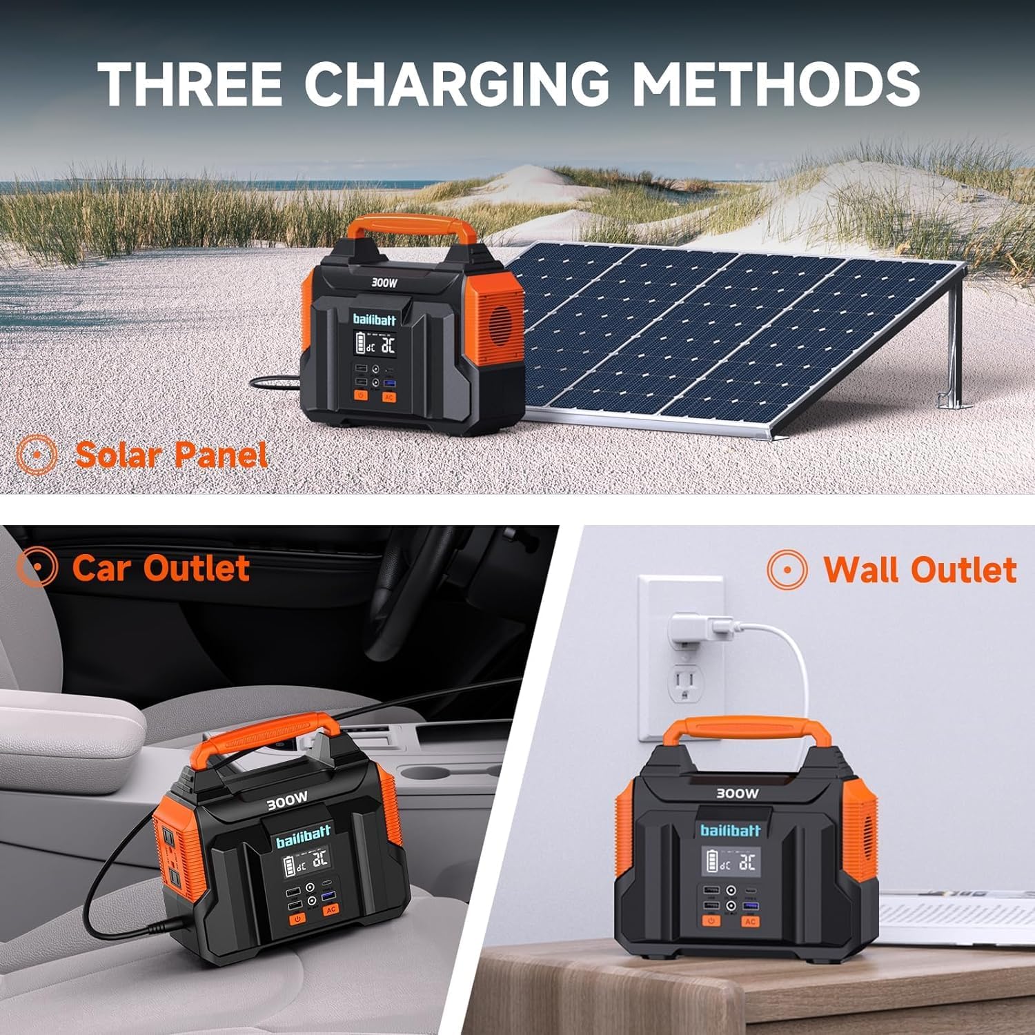 Portable Power Station 300W 257wh Lithium Battery Bailibatt Small Portable Generator for Home Use Camping Travel Emergency Hunting Outdoor, Large