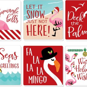 Big Dot of Happiness Flamingle Bells – Divertidas decoraciones tropicales para fiestas de Navidad, posavasos para bebidas, juego de 6 Big Dot of Happiness Flamingle Bells – Divertidas decoraciones tropicales para fiestas de Navidad, posavasos para bebidas, juego de 6