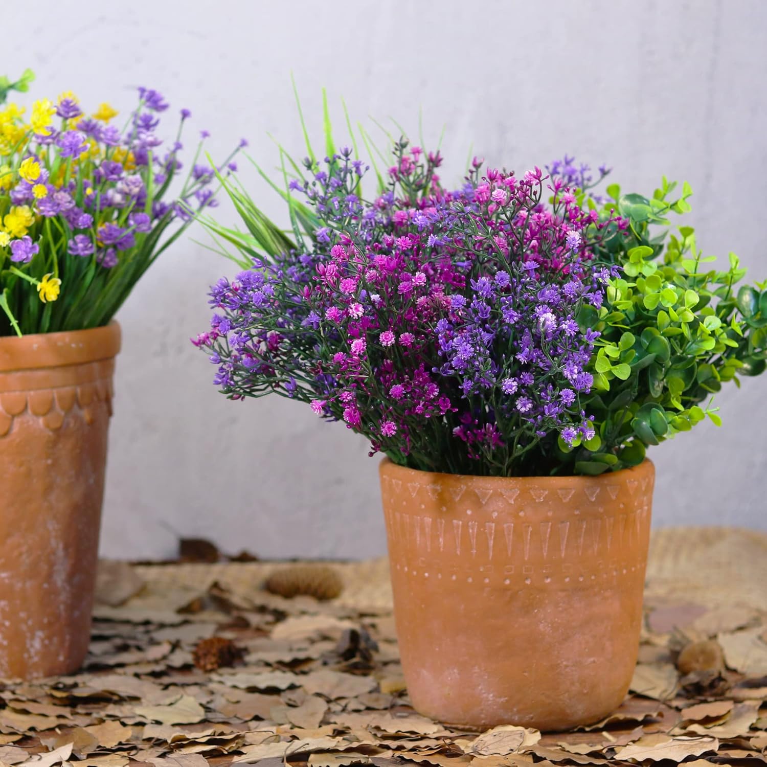 12 paquetes de flores artificiales para exteriores, resistentes a los rayos UV, no se decoloran, arbustos de plástico sintético, plantas verdes para