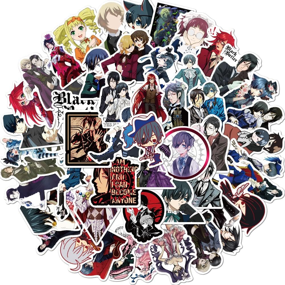 Paquete de 50 calcomanías (50 piezaspaquete), calcomanías de mayordomo negro de anime japonés, manga Sebastian, Michaelis Ciel Phantomhive,