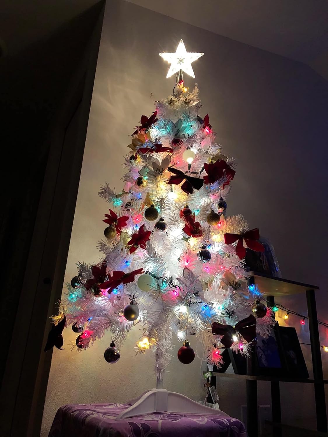 Decoración para árbol de Navidad, lámpara de luz LED de estrella, accesorios de decoración de estrella de Navidad, adorno de árbol de Navidad, Año