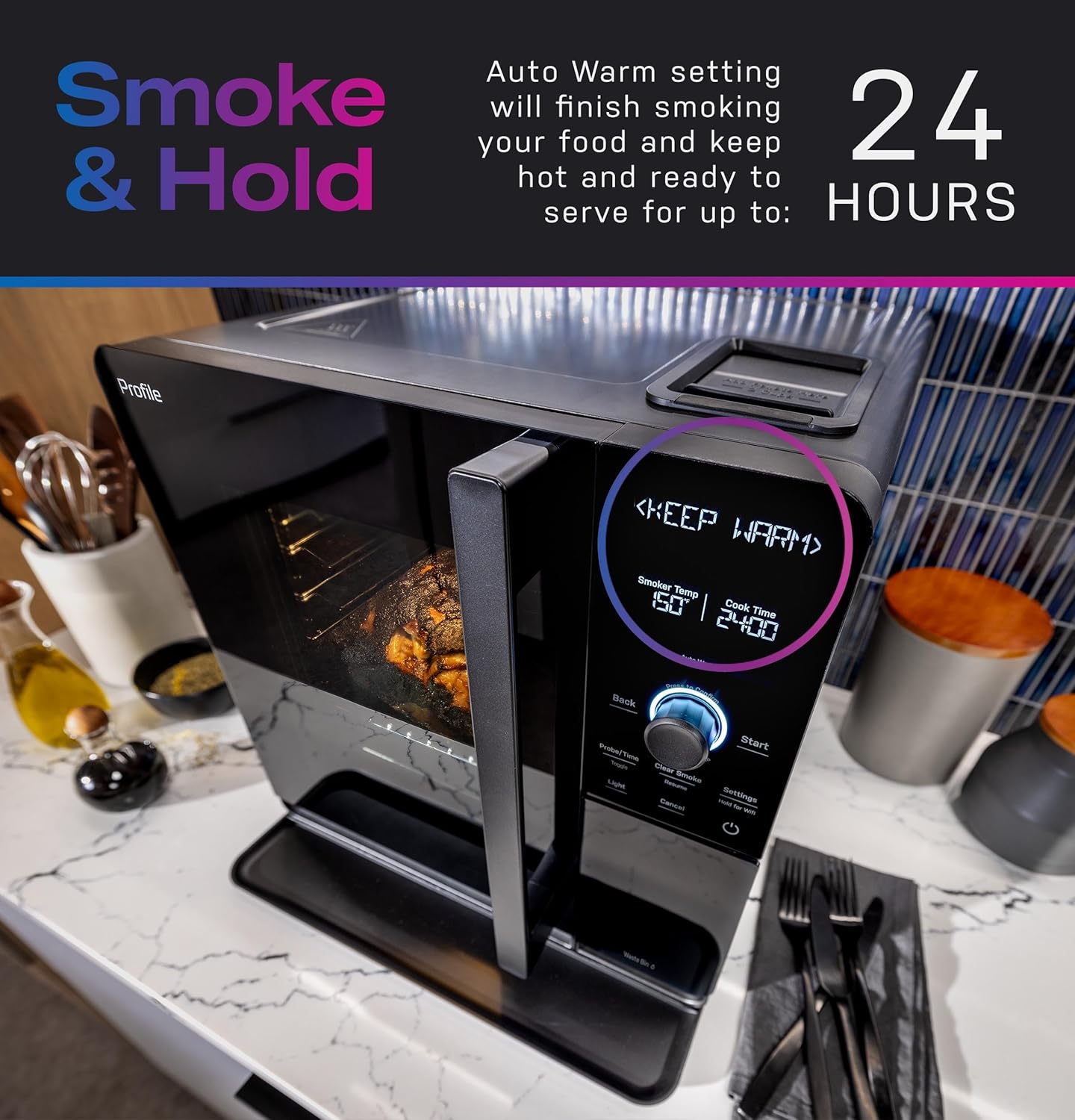 GE Profile Ahumador inteligente para interiores con filtración activa de humo, control de humo de precisión, 5 ajustes de humo, conexión WiFi,