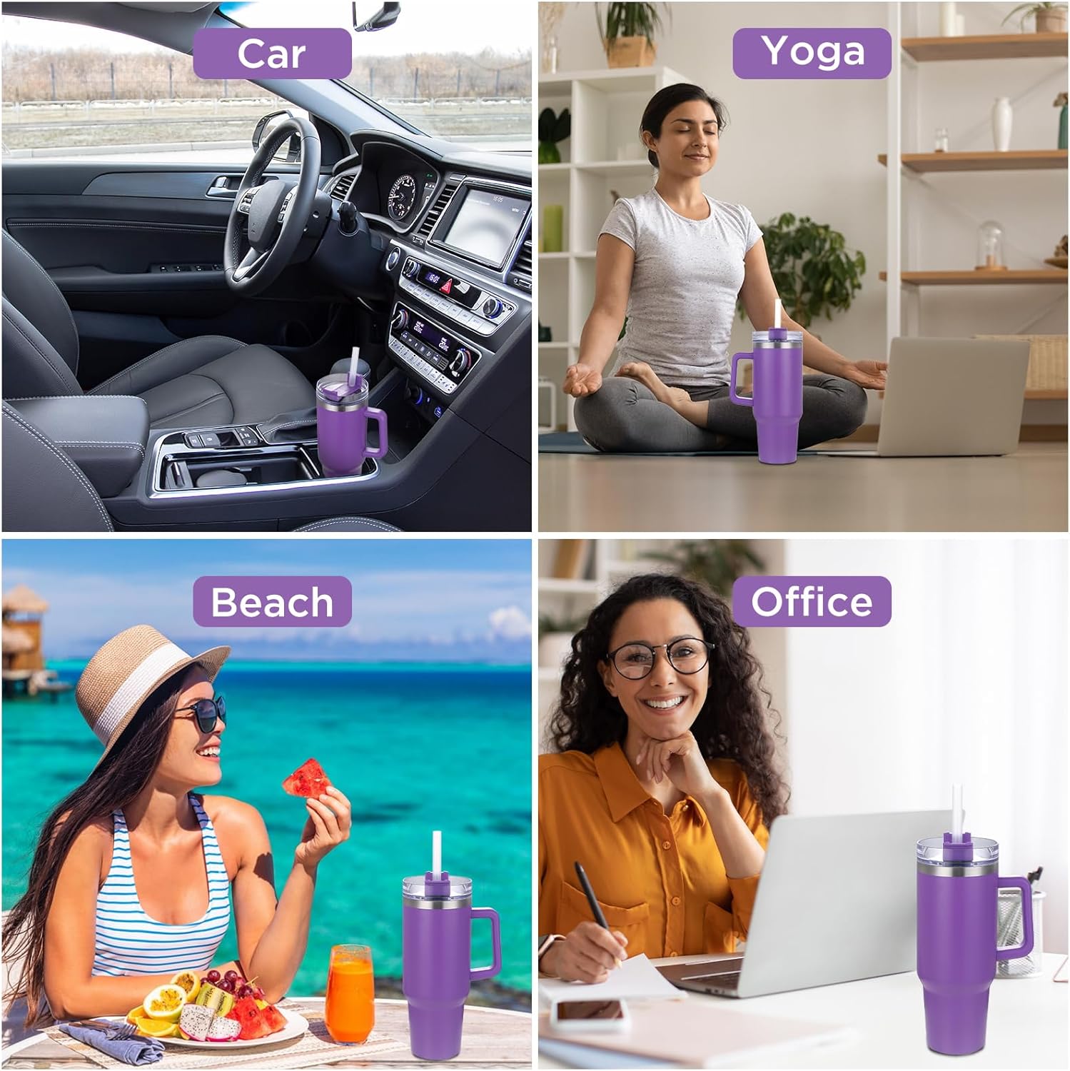Vaso prémium de 40 onzas con asa aislada de acero inoxidable, mantiene las bebidas calientesfrías durante 24 horas, tapa a prueba de derrames,