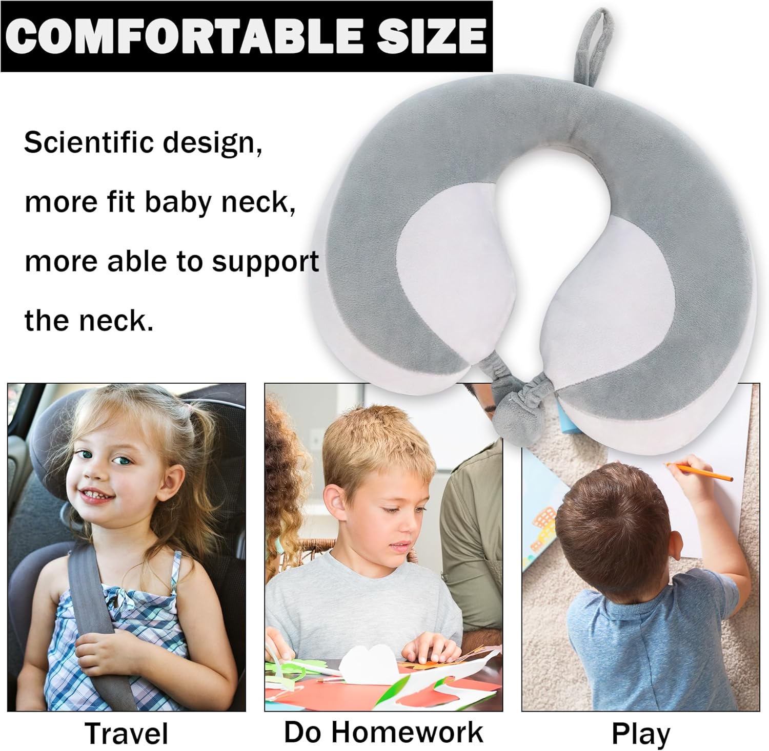 Almohada de viaje para niños para asiento de automóvil, soporte para el cuello y la barbilla para descansar cómodamente soporta la cabeza, 100%