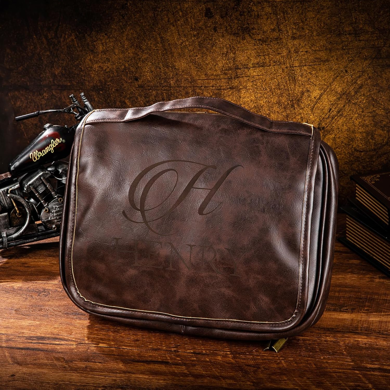 3-in-1 Large Personalized PU Leather Toiletry Bag For Men, Custom Groomsmen Gifts Hanging Travel Organizer Bag, Laser Engraved Name Monogram Shaving