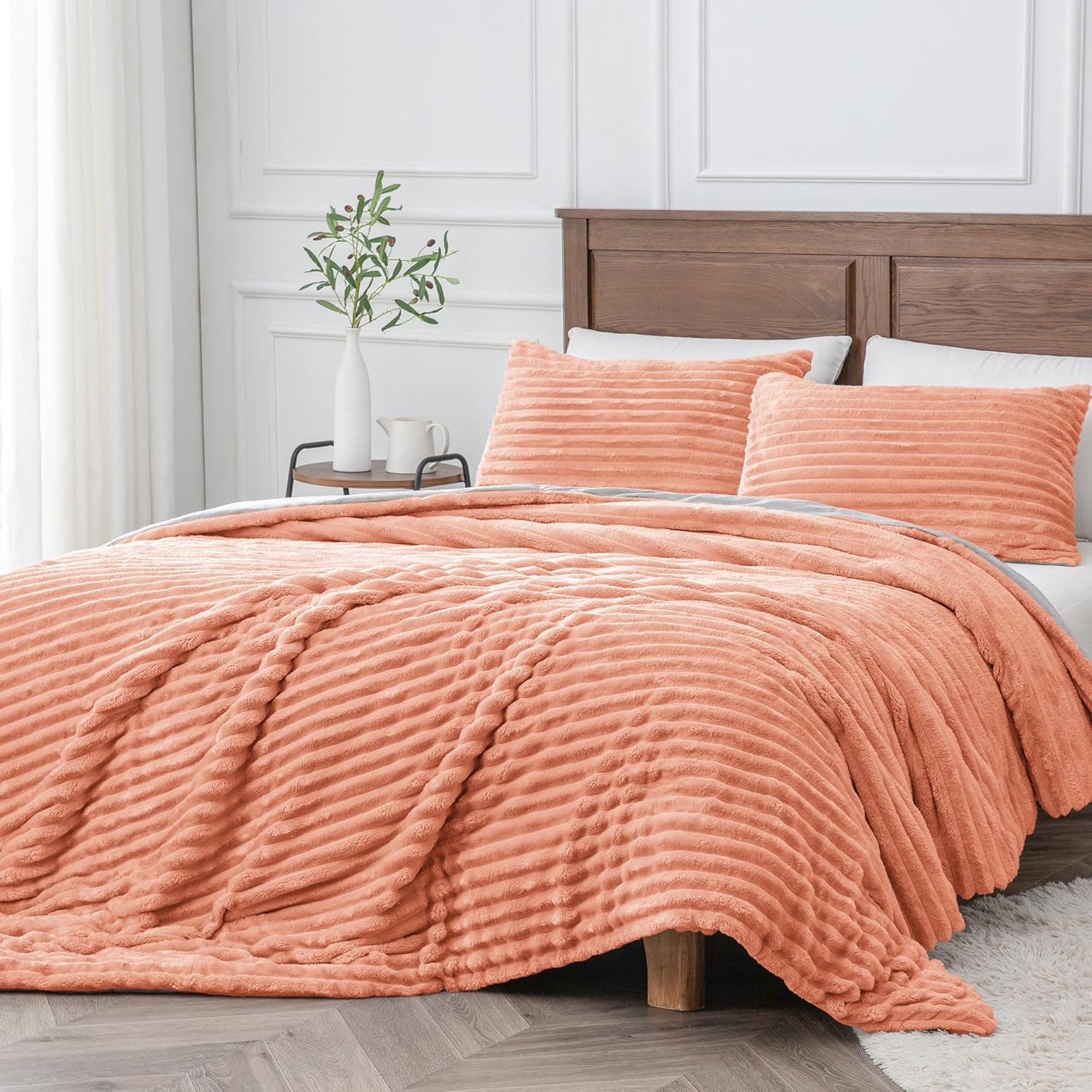 BEDELITE Juego de edredón de forro polar tamaño Queen, ropa de cama coral mullida, súper suave y cálida, juego de cama pesado de lujo para invierno