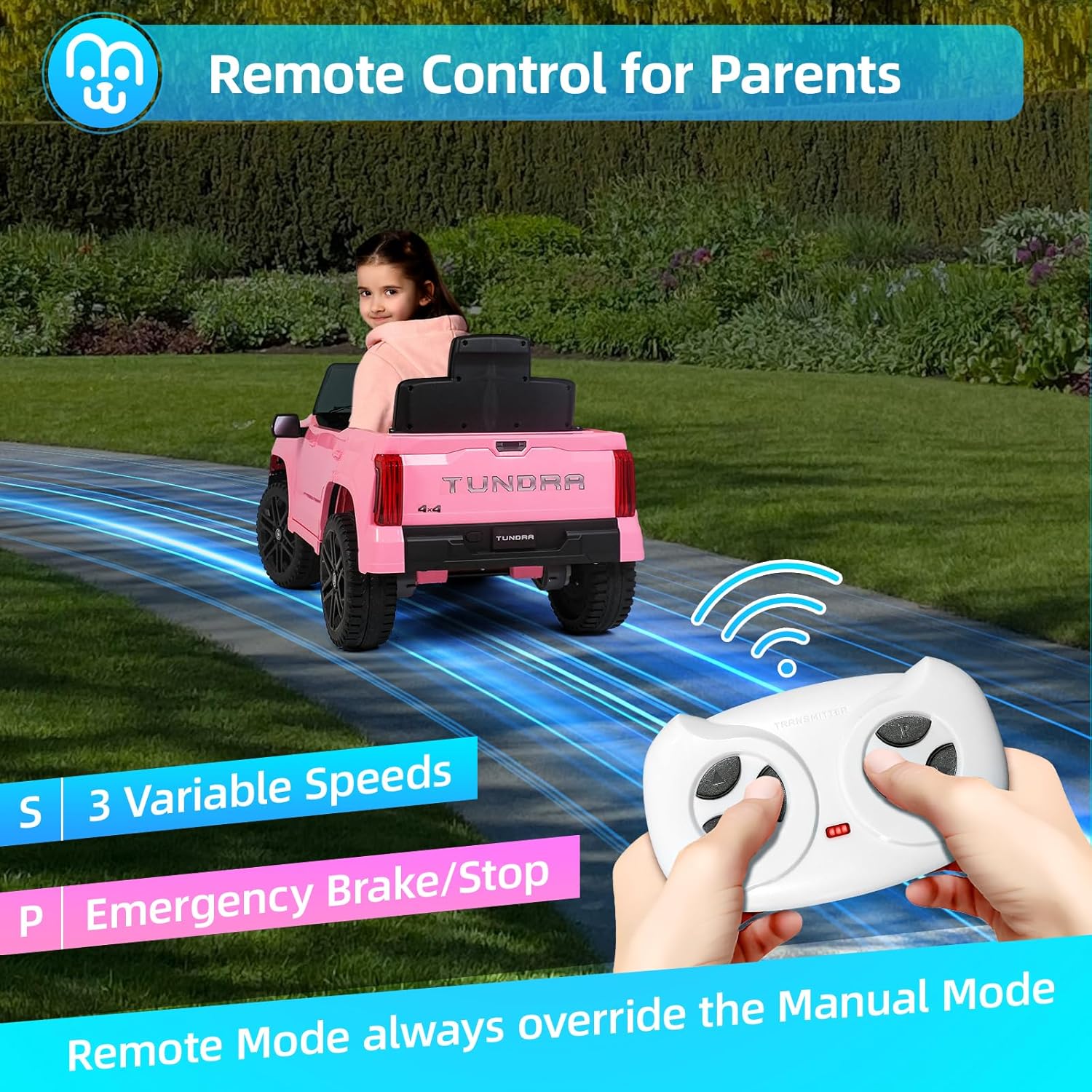 Toyota Tundra – Auto eléctrico con licencia para niños, batería de 12 V, 7 Ah, auto eléctrico para niños, camión, maletero, control remoto,